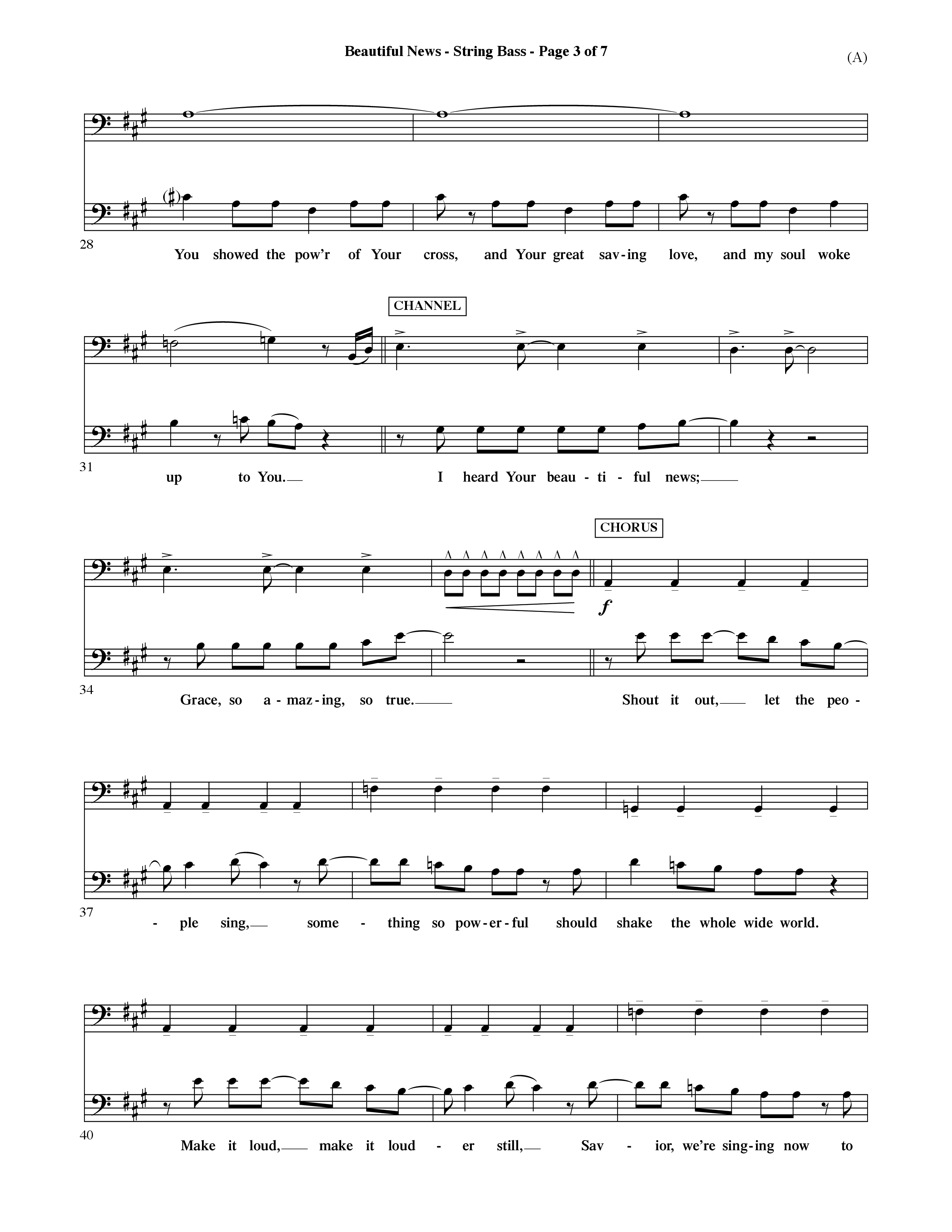 Beautiful News (Choral Anthem SATB) Double Bass (Word Music Choral / Orch. Ric Domenico)