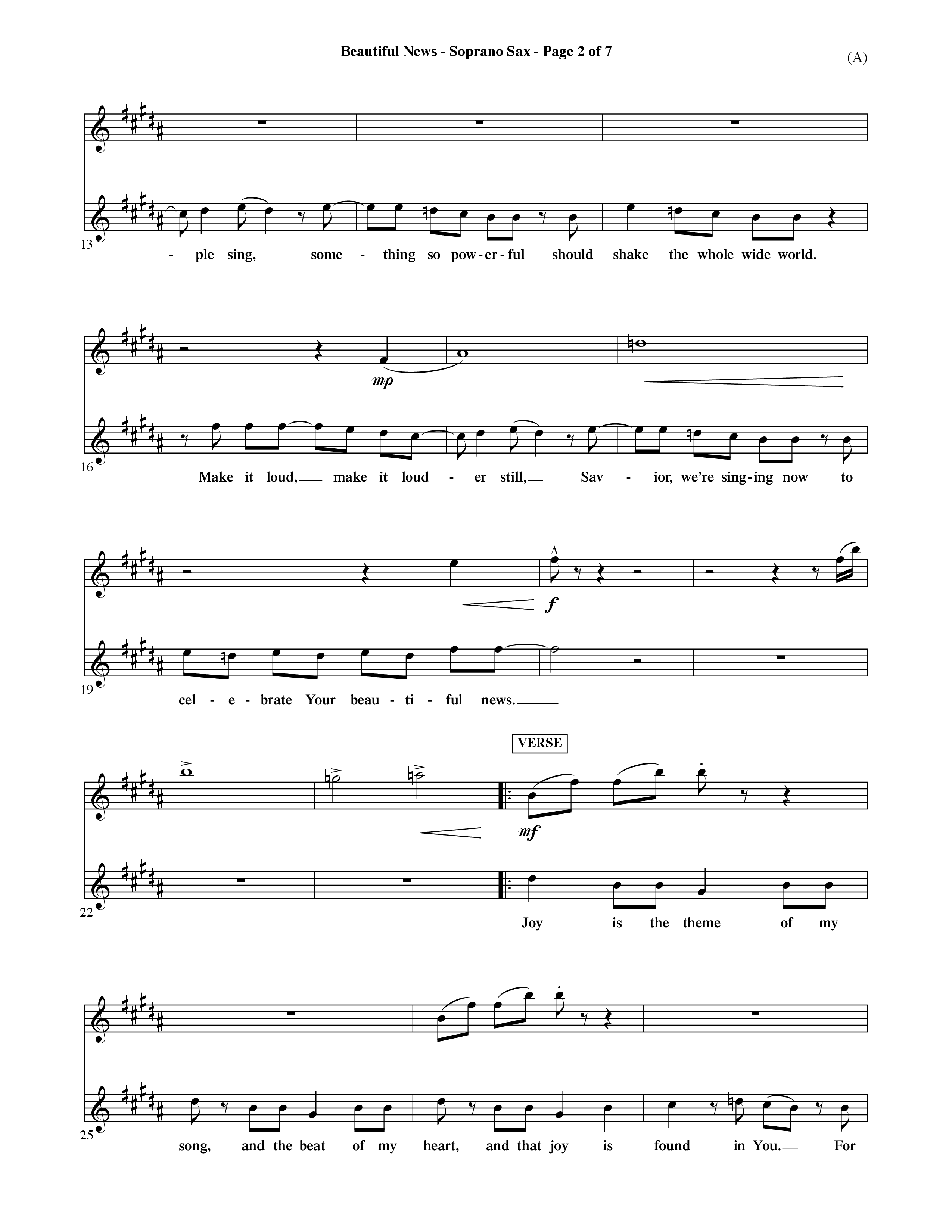 Beautiful News (Choral Anthem SATB) Saxophone (Word Music Choral / Orch. Ric Domenico)