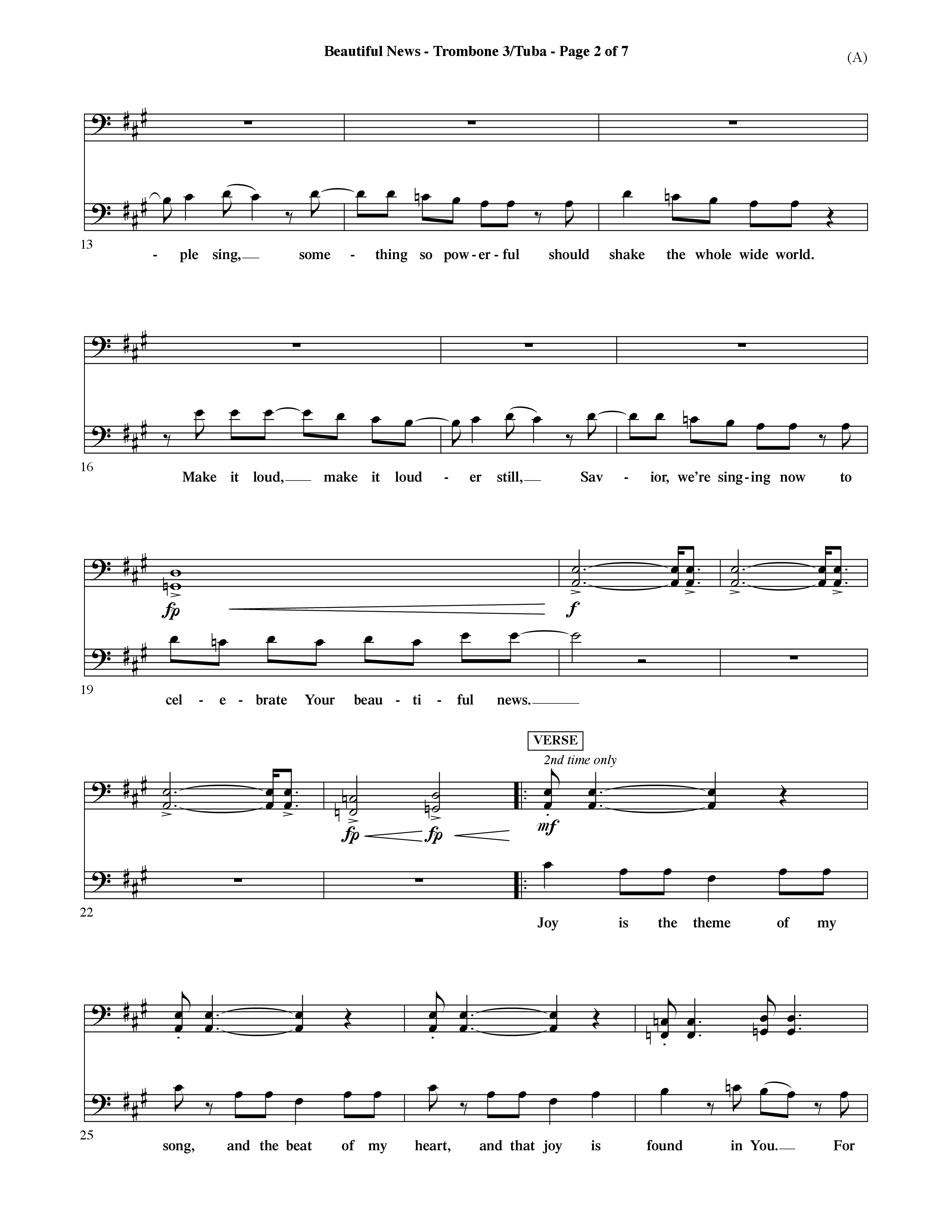 Beautiful News (Choral Anthem SATB) Trombone 3/Tuba (Word Music Choral / Orch. Ric Domenico)