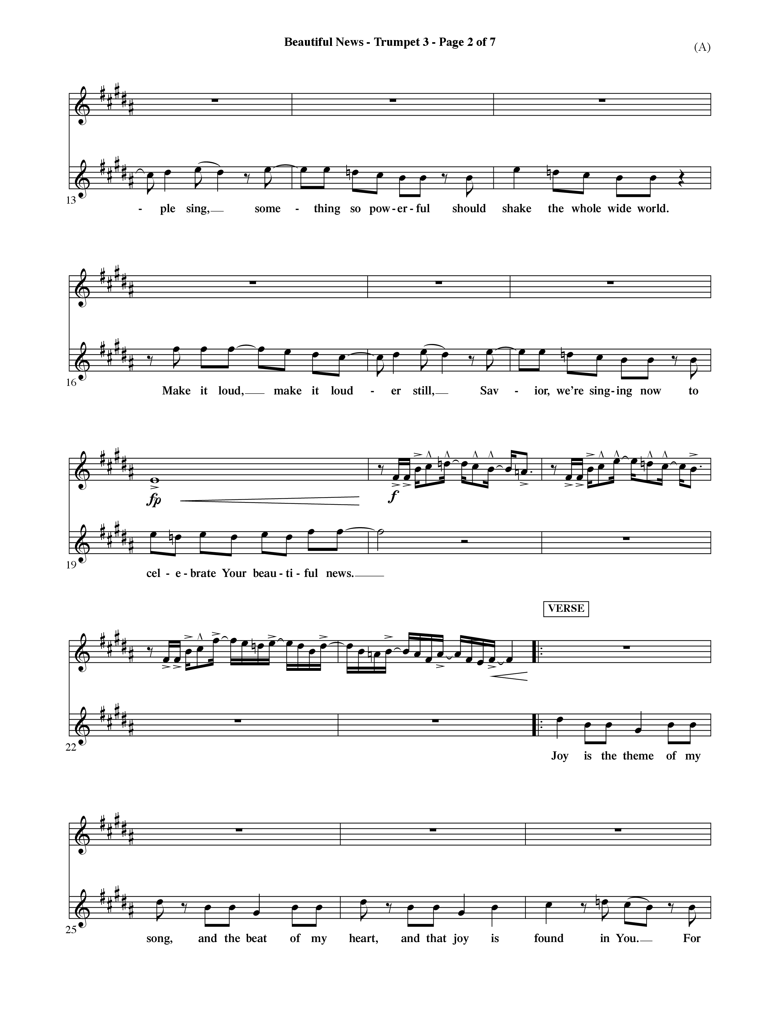 Beautiful News (Choral Anthem SATB) Trumpet 3 (Word Music Choral / Orch. Ric Domenico)