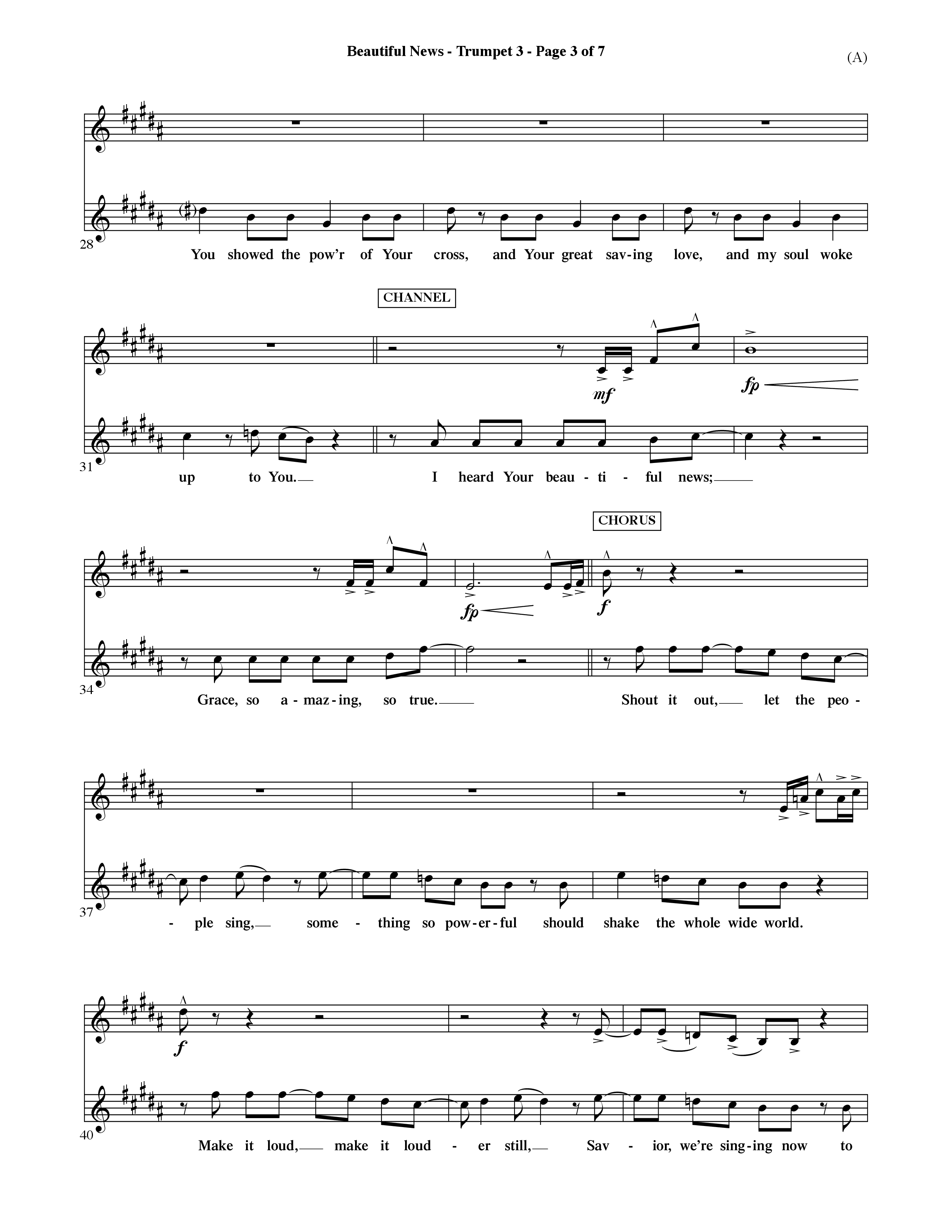 Beautiful News (Choral Anthem SATB) Trumpet 3 (Word Music Choral / Orch. Ric Domenico)
