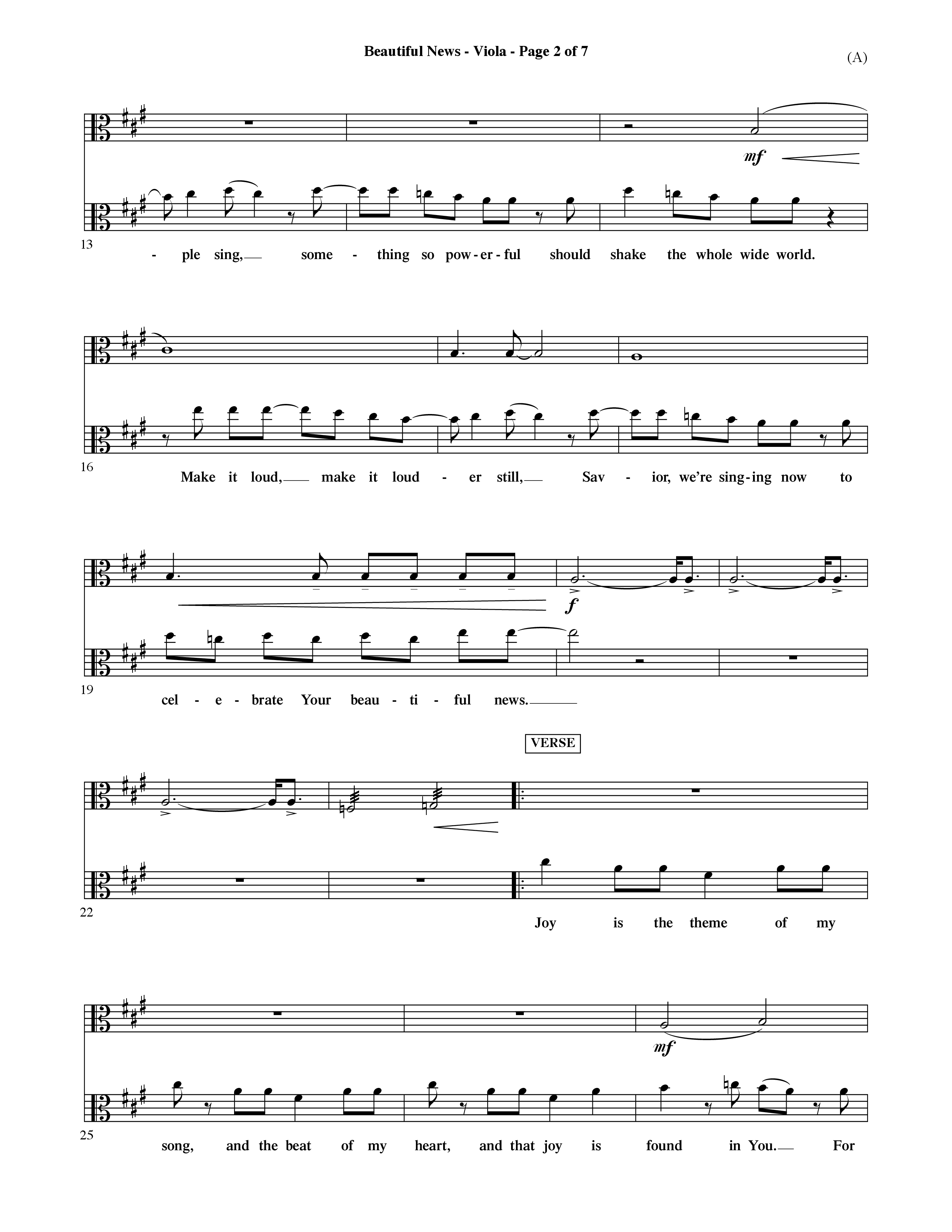 Beautiful News (Choral Anthem SATB) Viola (Word Music Choral / Orch. Ric Domenico)