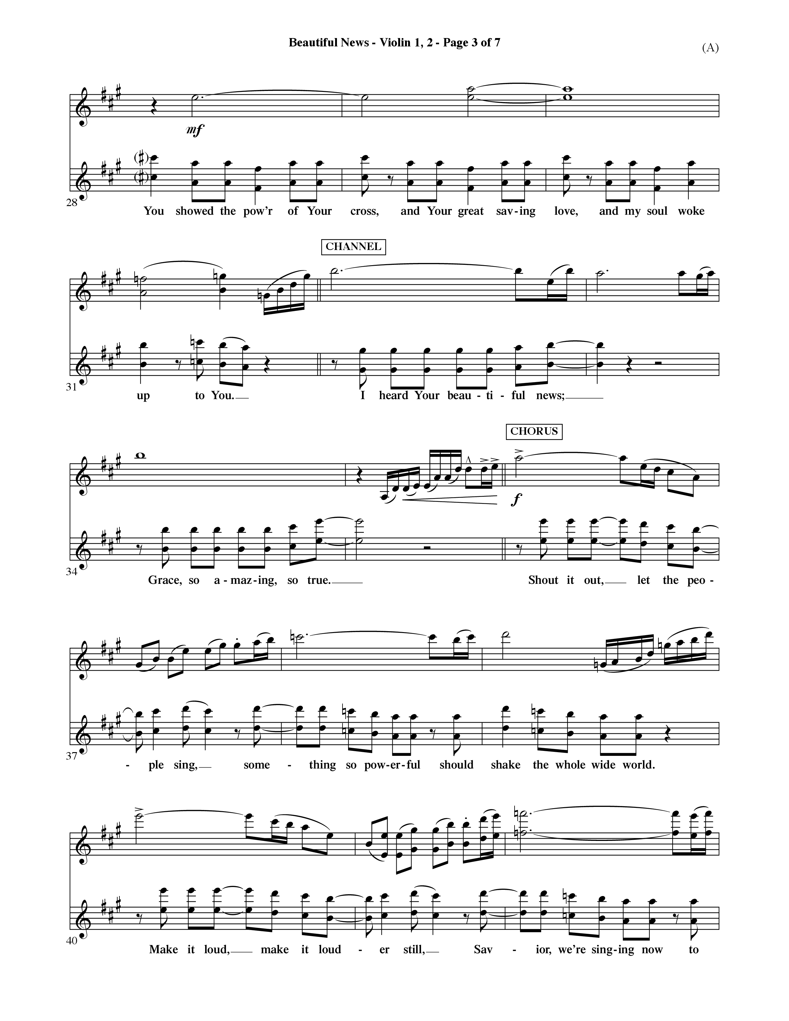 Beautiful News (Choral Anthem SATB) Violin 1/2 (Word Music Choral / Orch. Ric Domenico)