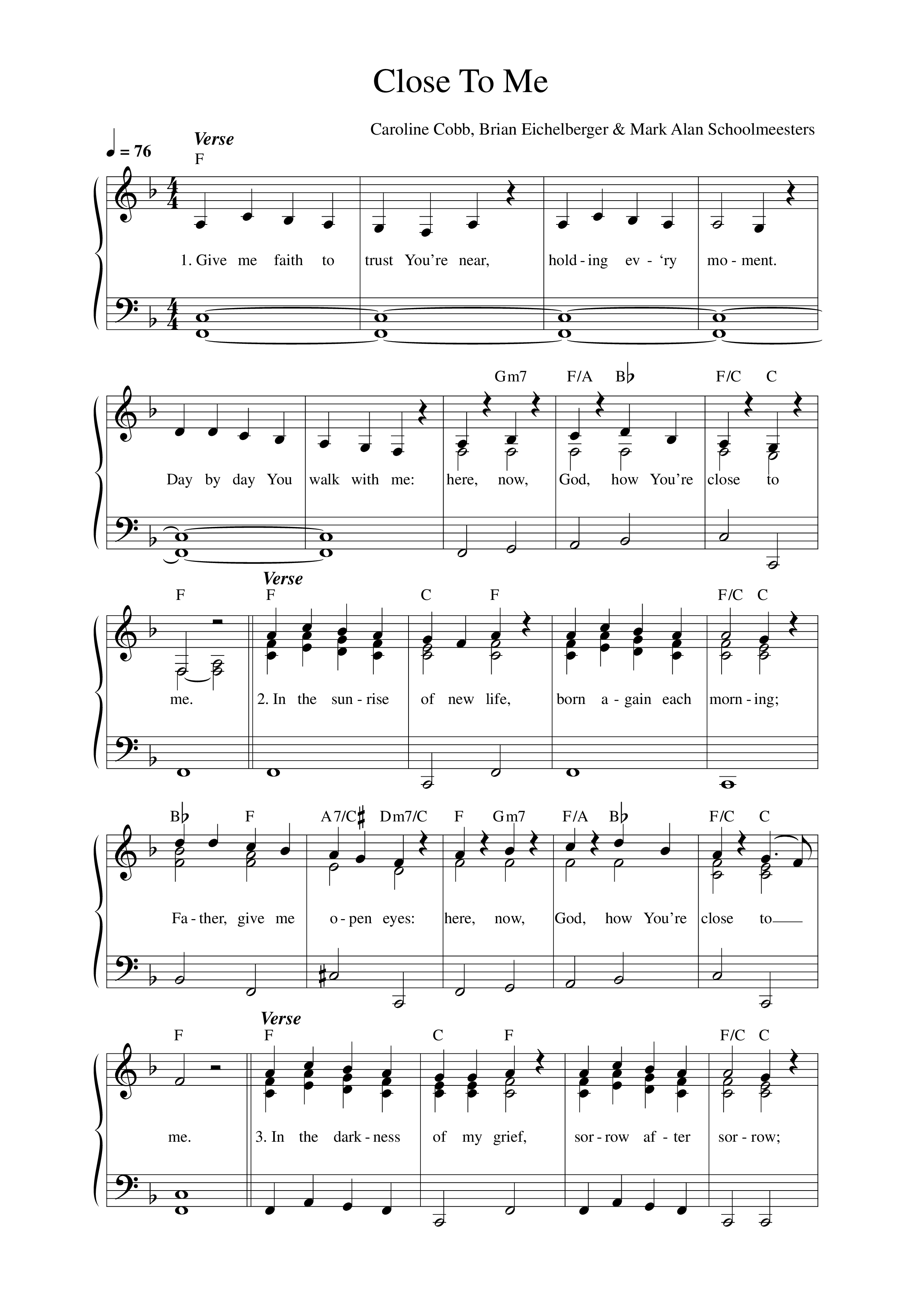Close To Me Lead Sheet Melody (Anchor Hymns)