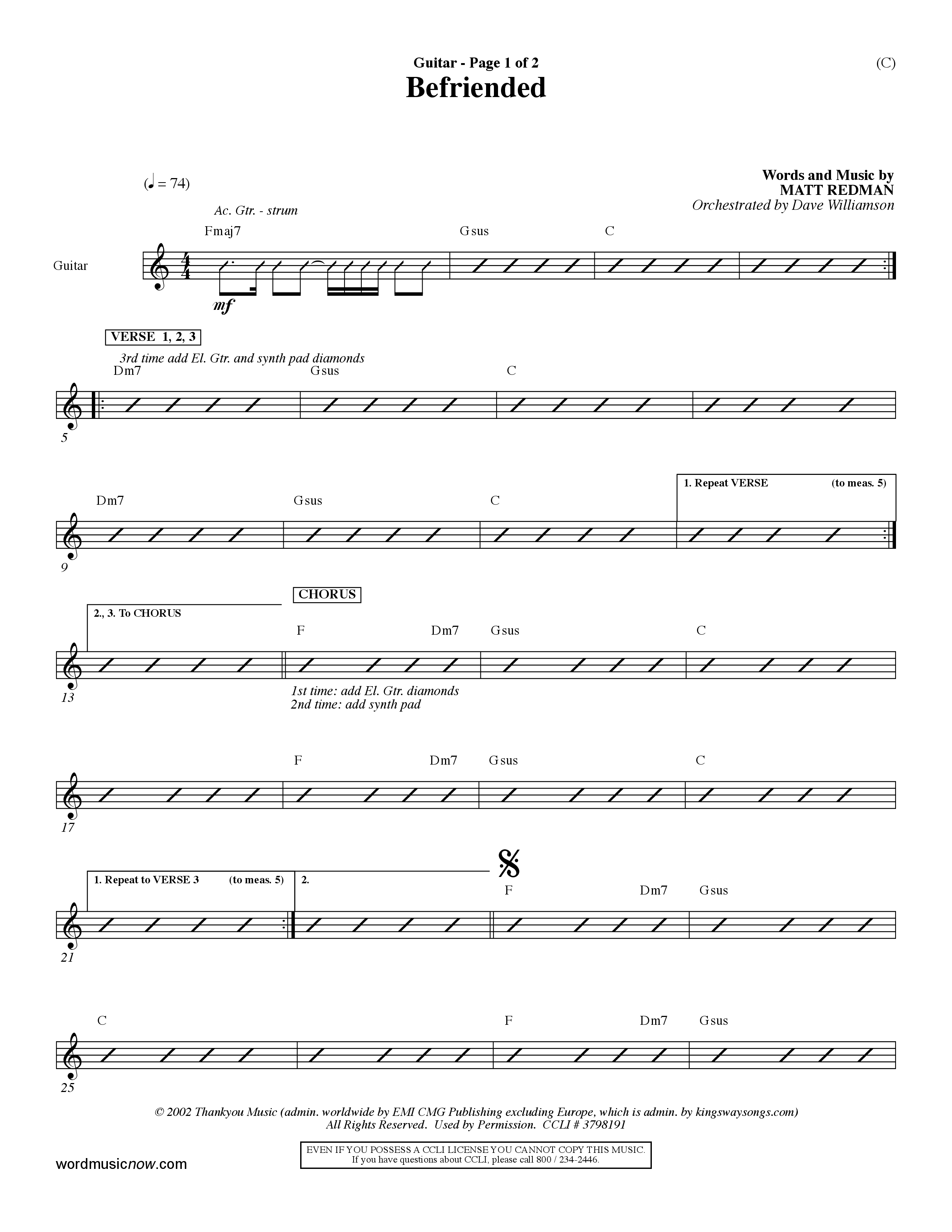 Befriended (Choral Anthem SATB) Acoustic Guitar (Word Music Choral / Orch. Dave Williamson)