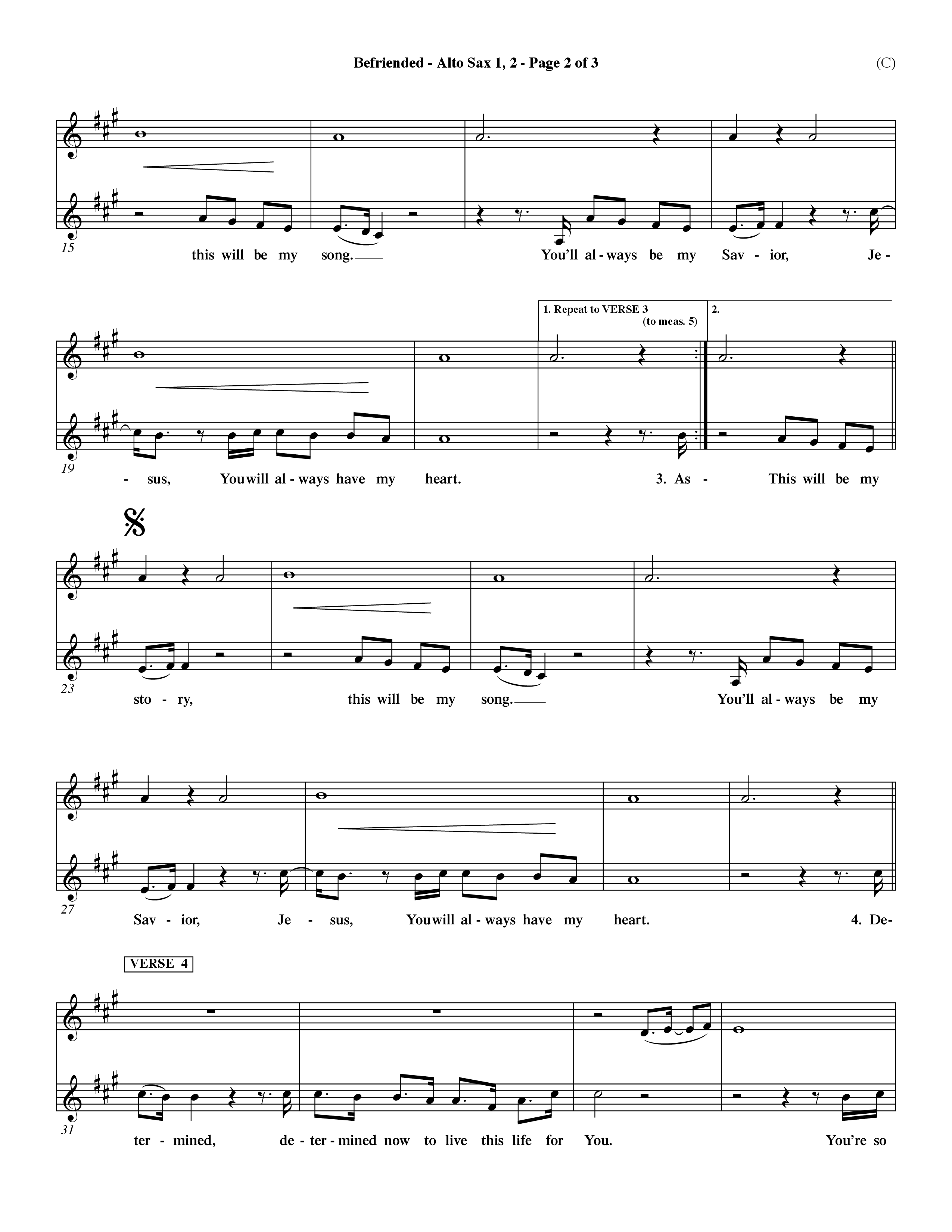 Befriended (Choral Anthem SATB) Alto Sax 1/2 (Word Music Choral / Orch. Dave Williamson)