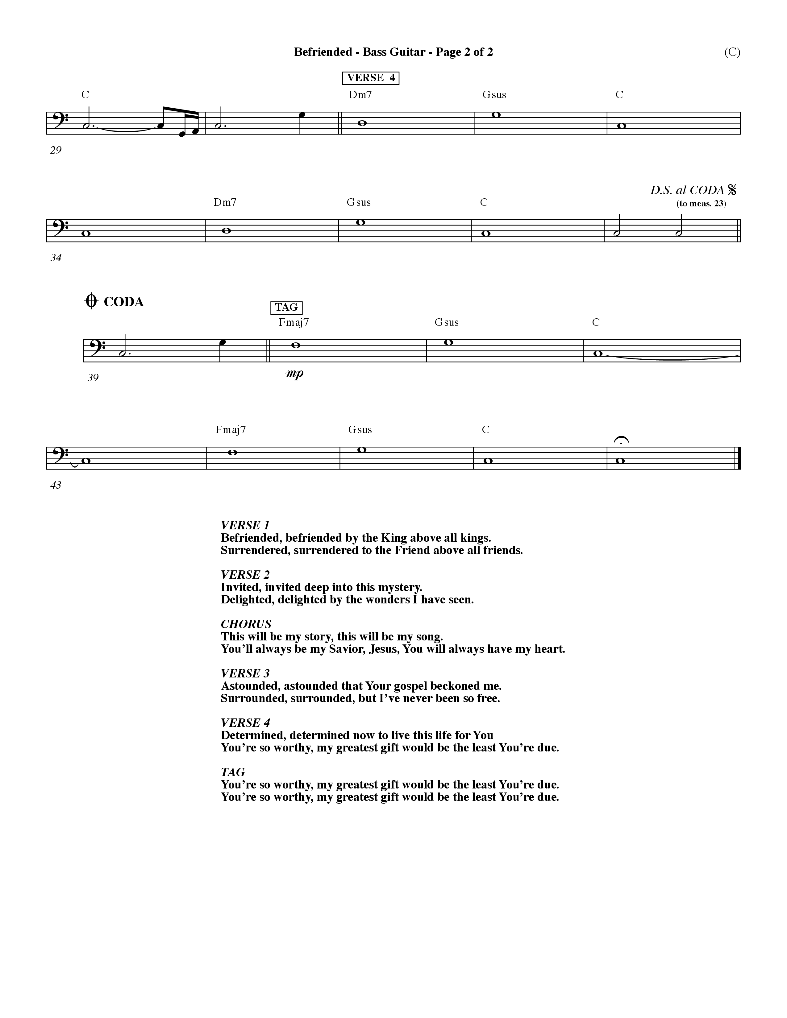 Befriended (Choral Anthem SATB) Bass Guitar (Word Music Choral / Orch. Dave Williamson)