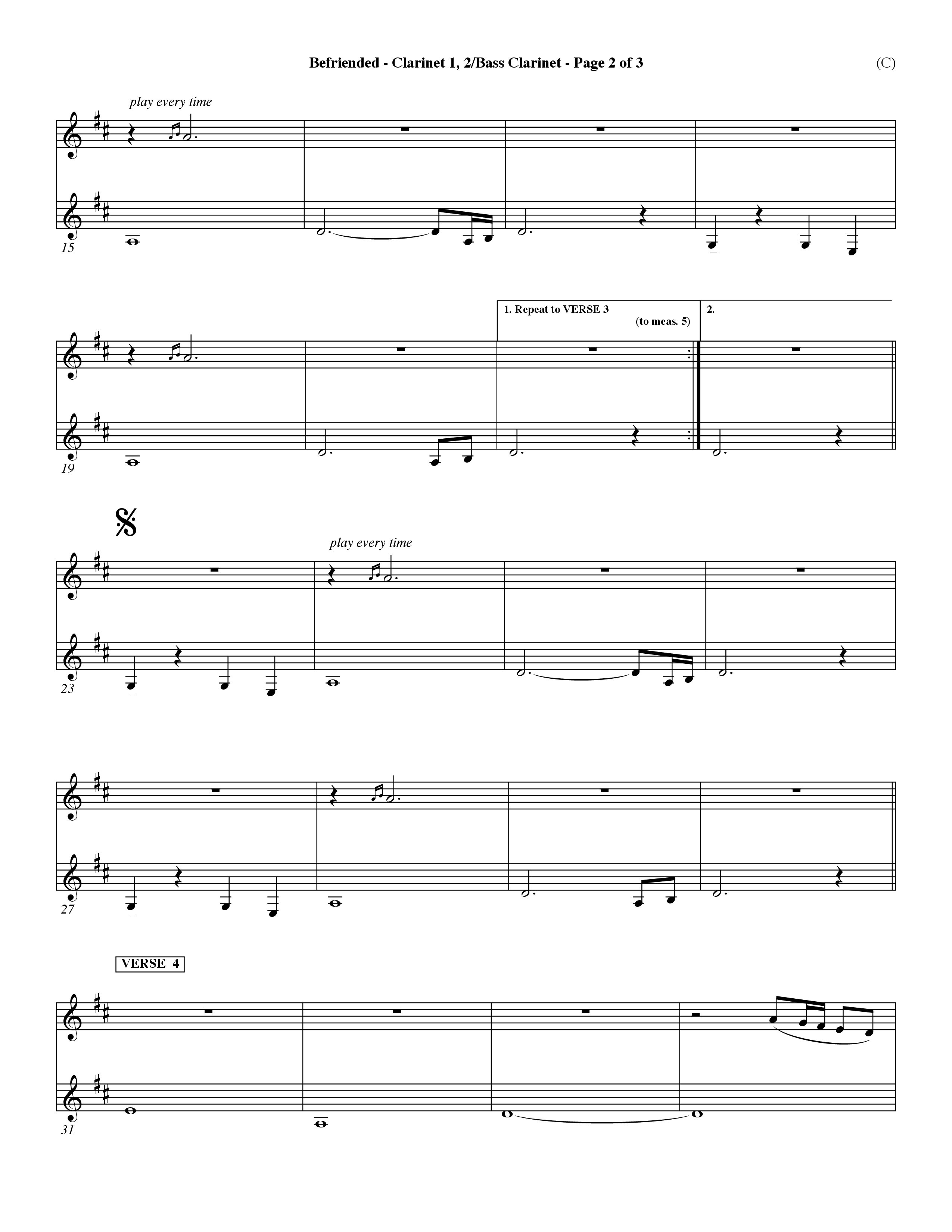 Befriended (Choral Anthem SATB) Clarinet 1/2, Bass Clarinet (Word Music Choral / Orch. Dave Williamson)