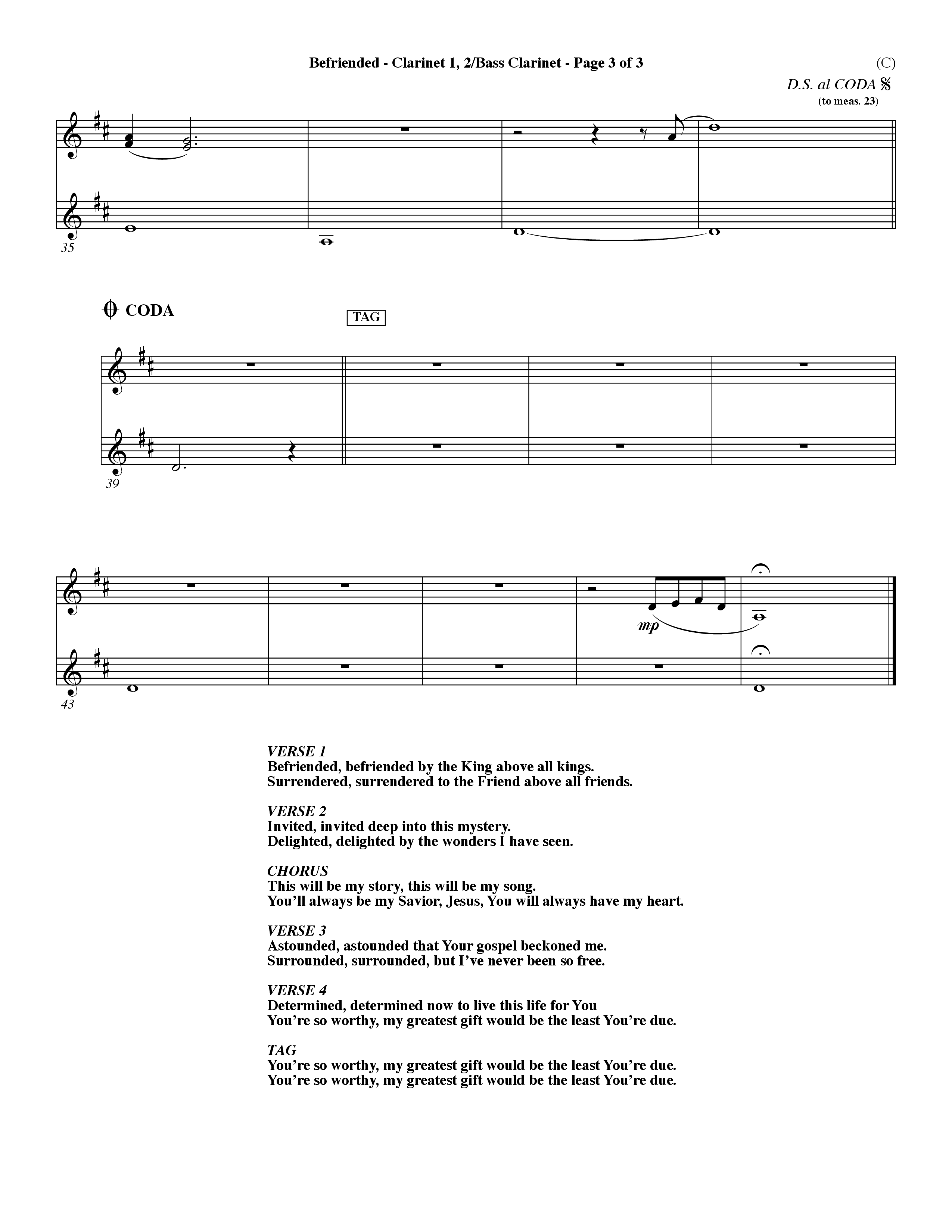 Befriended (Choral Anthem SATB) Clarinet 1/2, Bass Clarinet (Word Music Choral / Orch. Dave Williamson)