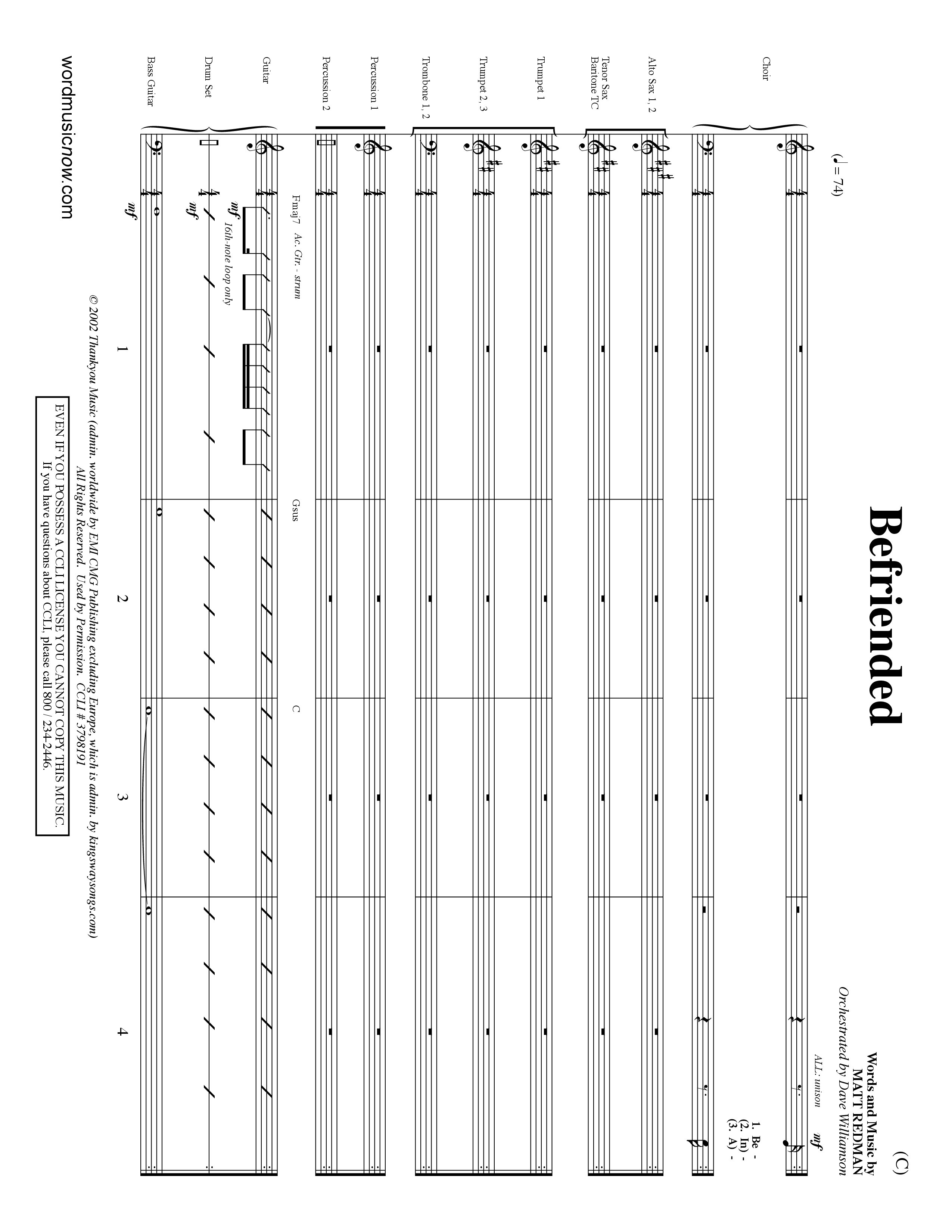 Befriended (Choral Anthem SATB) PraiseBand (incl. Brass) (Word Music Choral / Orch. Dave Williamson)