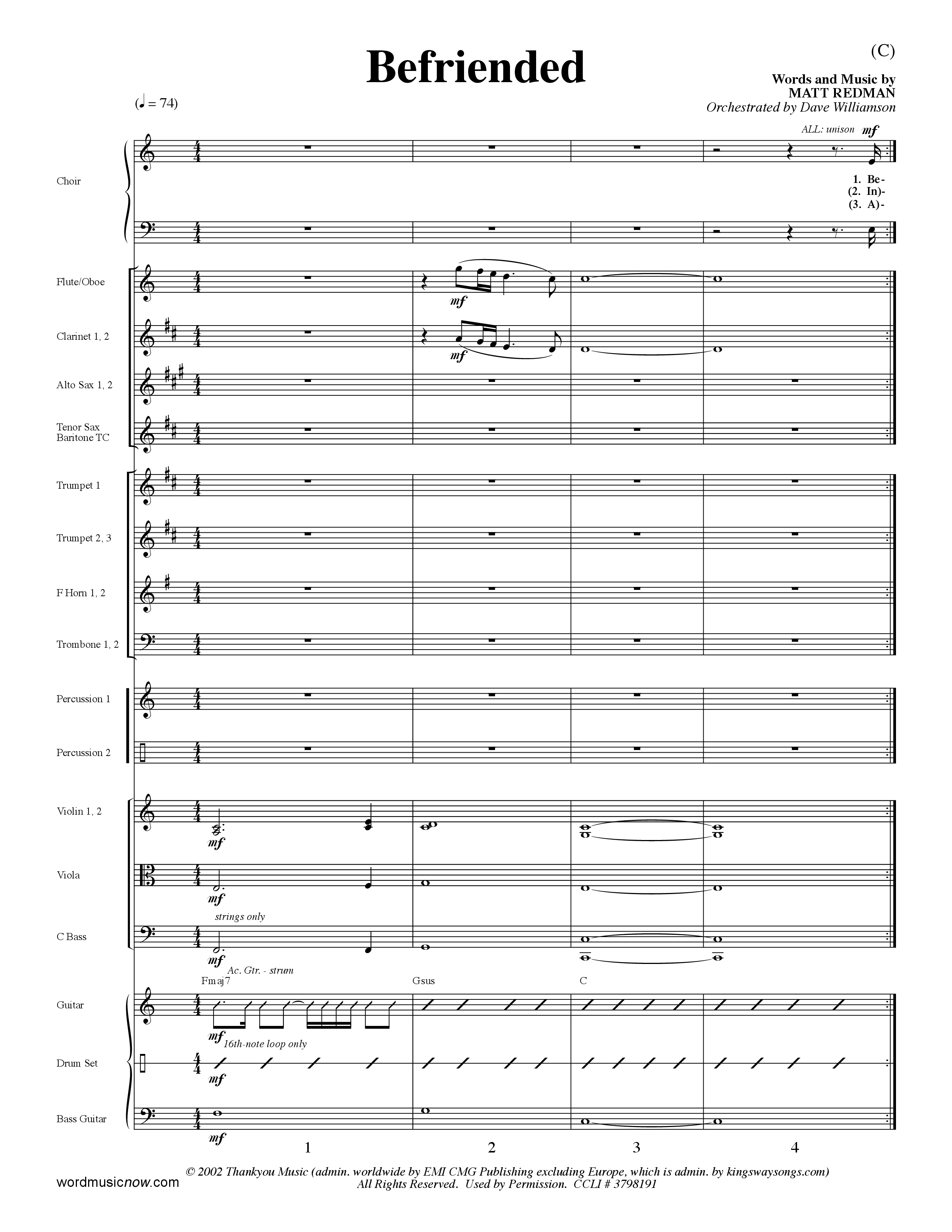 Befriended (Choral Anthem SATB) Conductor's Score (Word Music Choral / Orch. Dave Williamson)