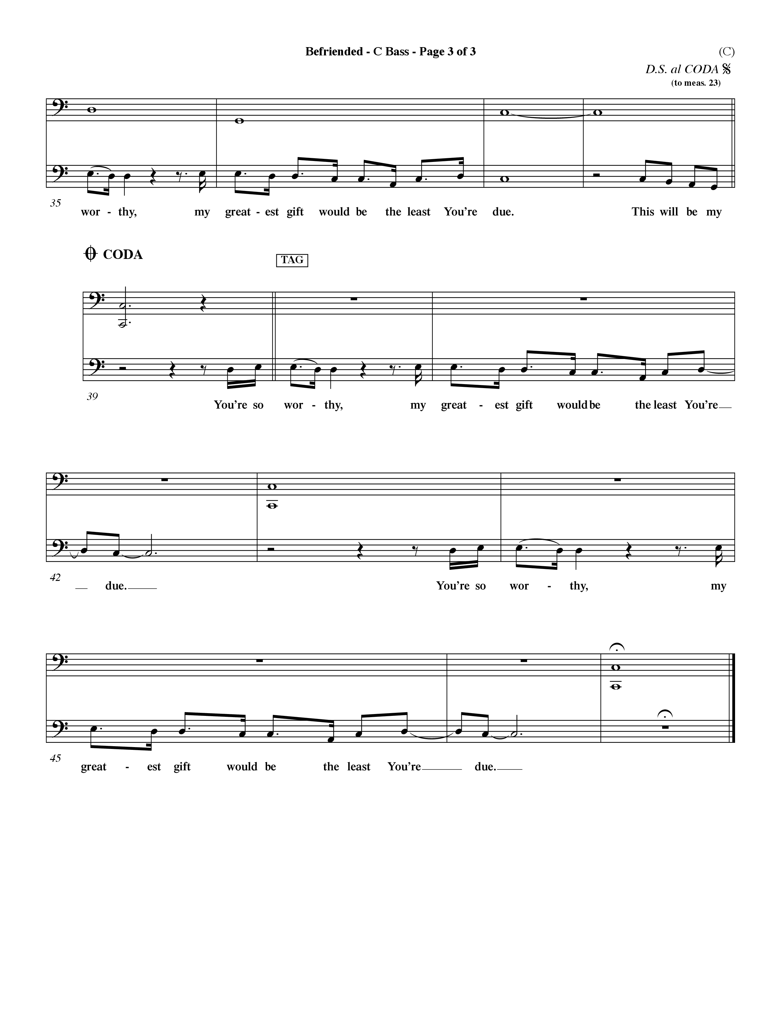 Befriended (Choral Anthem SATB) Contrabass (Word Music Choral / Orch. Dave Williamson)