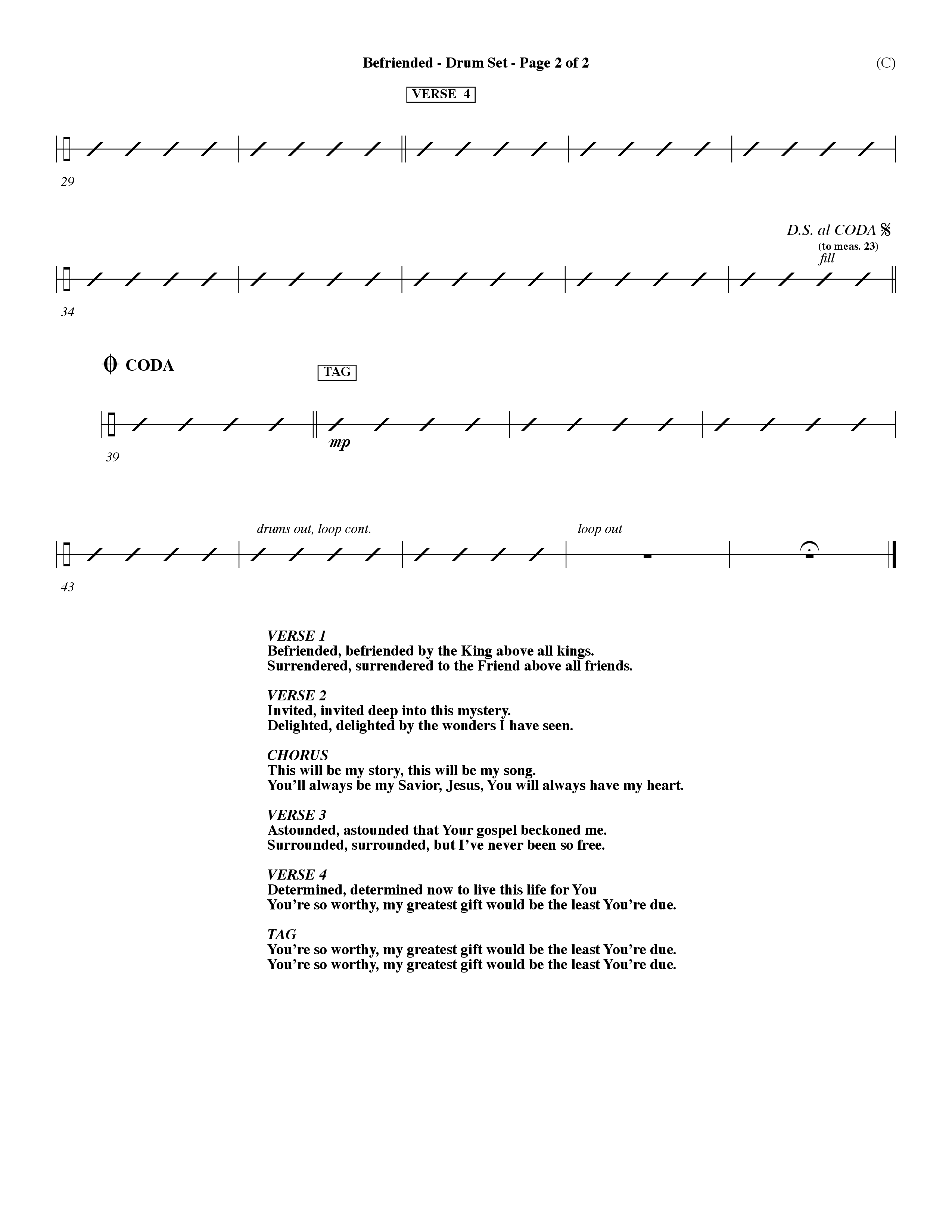 Befriended (Choral Anthem SATB) Drum Set (Word Music Choral / Orch. Dave Williamson)