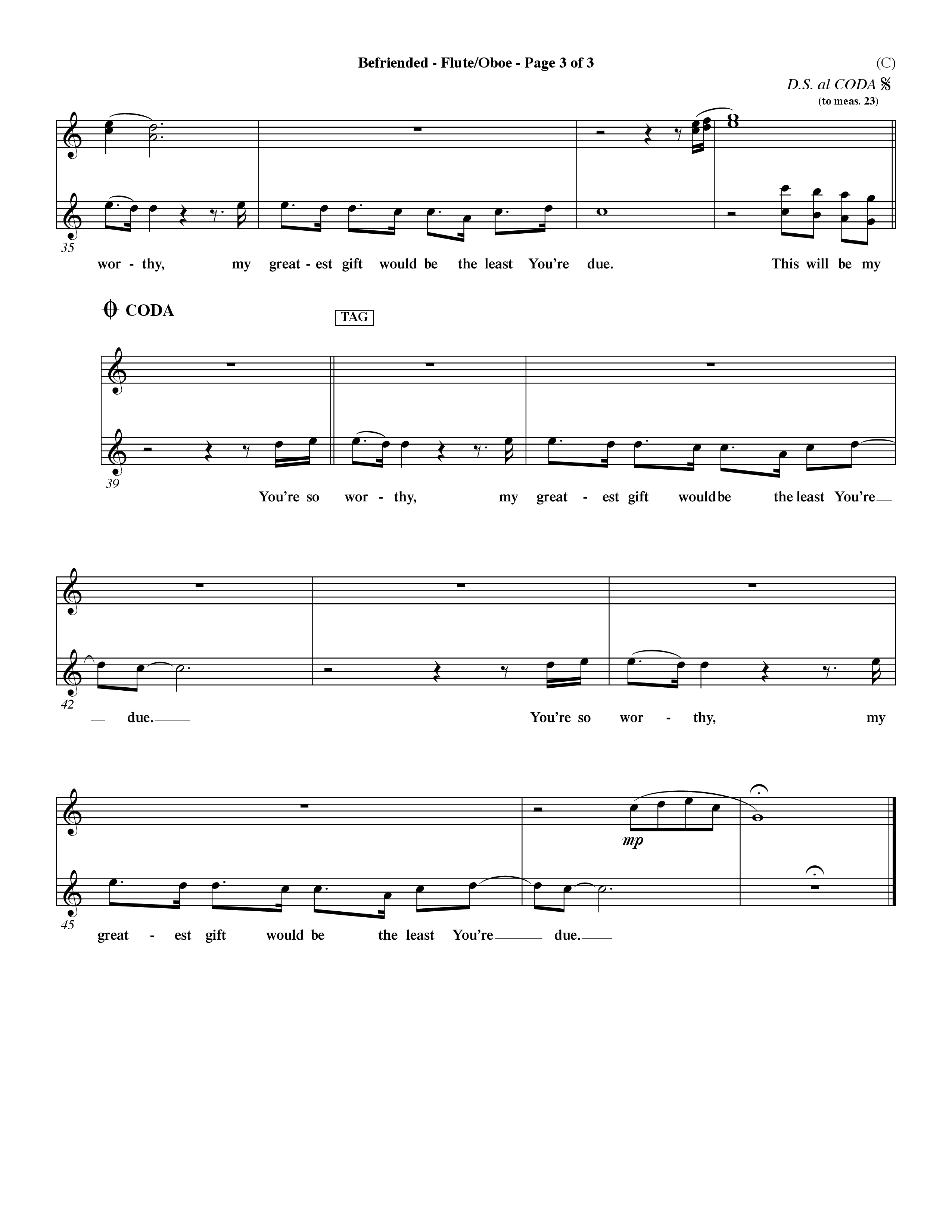 Befriended (Choral Anthem SATB) Flute/Oboe (Word Music Choral / Orch. Dave Williamson)