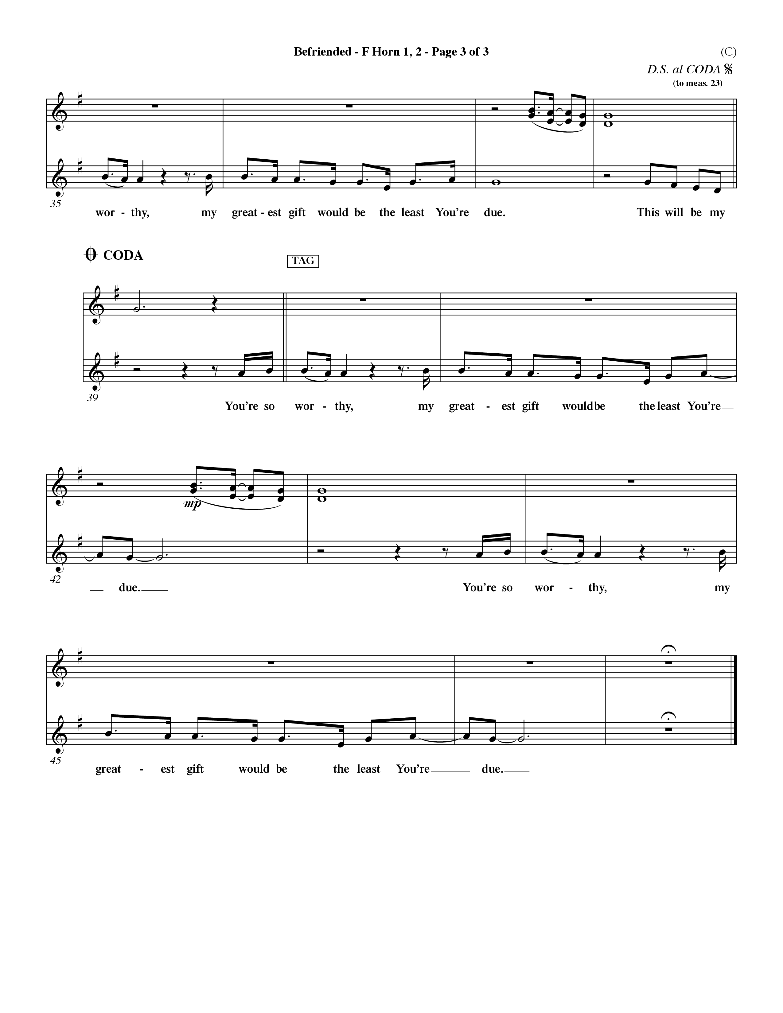 Befriended (Choral Anthem SATB) French Horn (Word Music Choral / Orch. Dave Williamson)