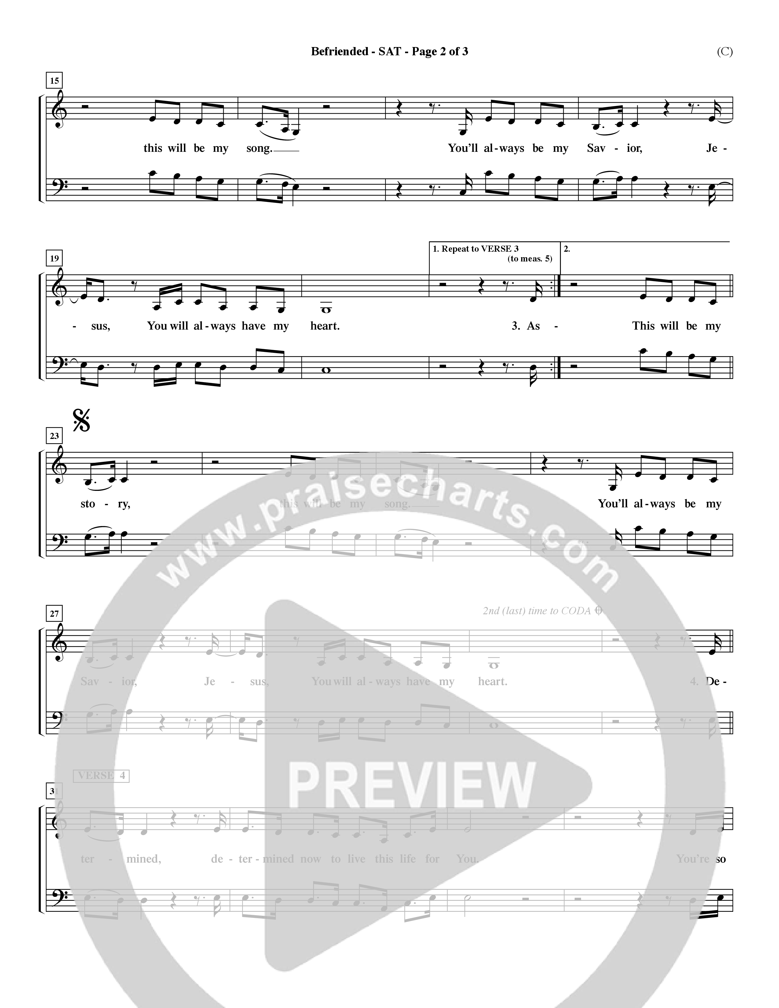 Befriended (Choral Anthem SATB) Lead Sheet (SAT) (Word Music Choral / Orch. Dave Williamson)