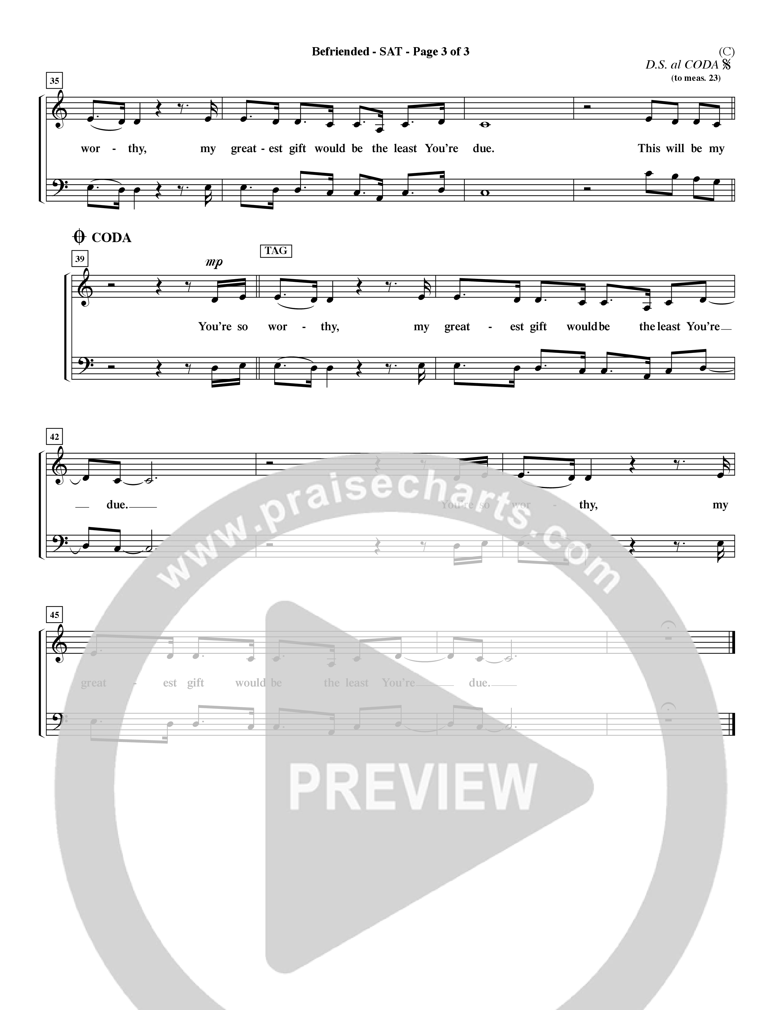 Befriended (Choral Anthem SATB) Lead Sheet (SAT) (Word Music Choral / Orch. Dave Williamson)