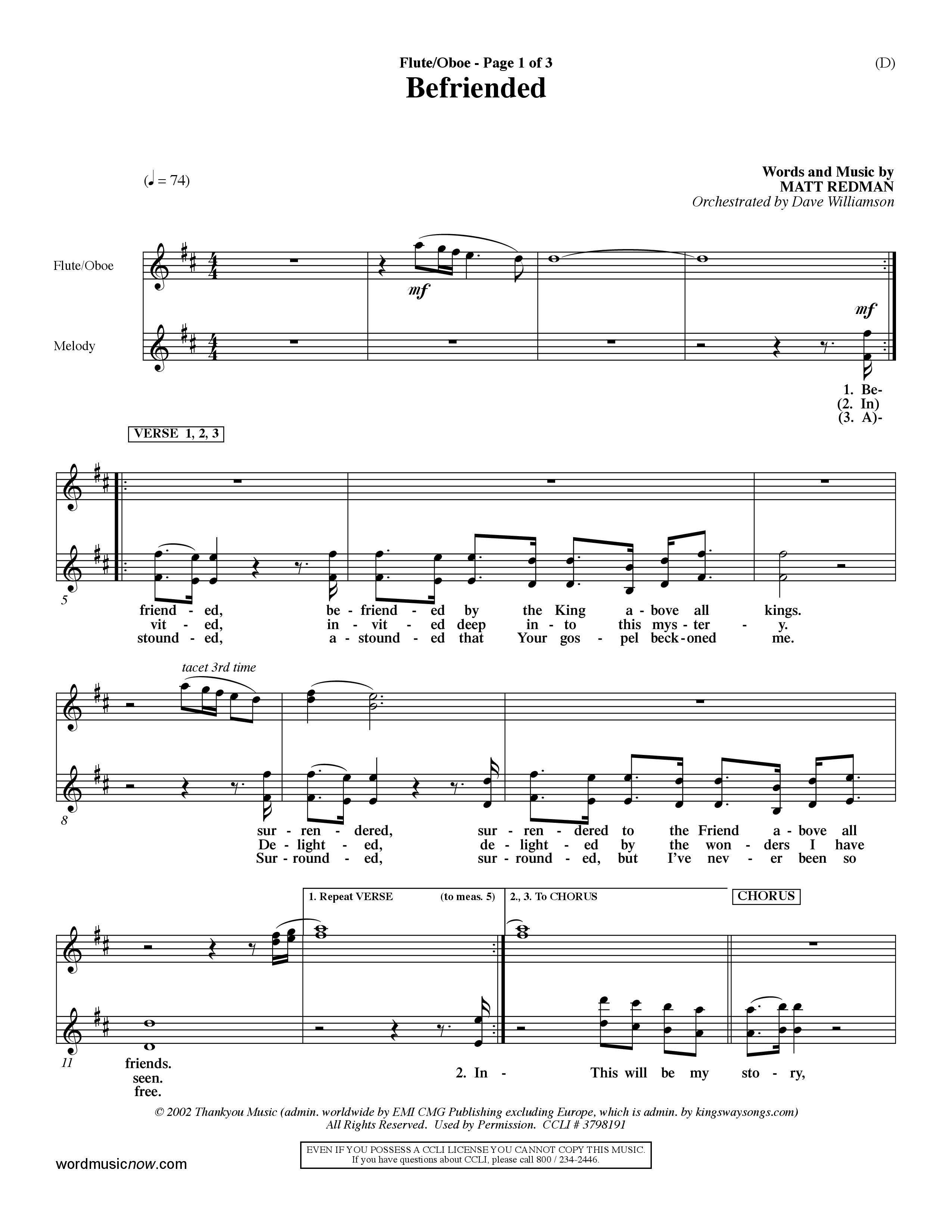 Befriended (Choral Anthem SATB) Oboe (Word Music Choral / Orch. Dave Williamson)