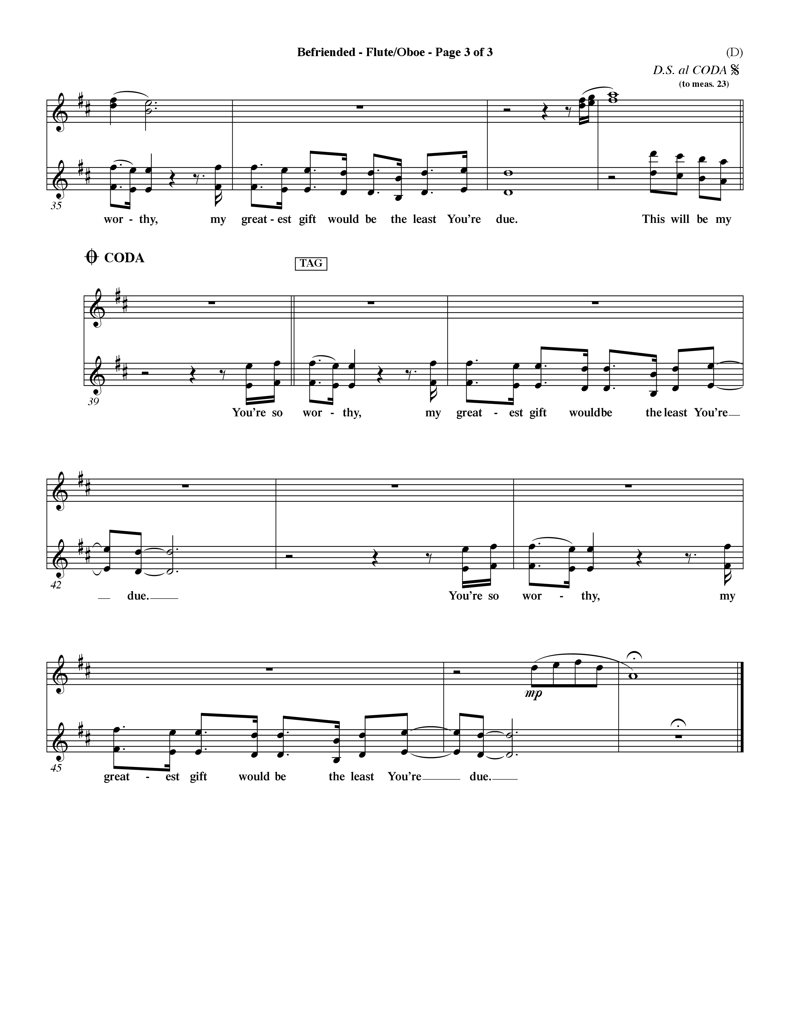 Befriended (Choral Anthem SATB) Oboe (Word Music Choral / Orch. Dave Williamson)