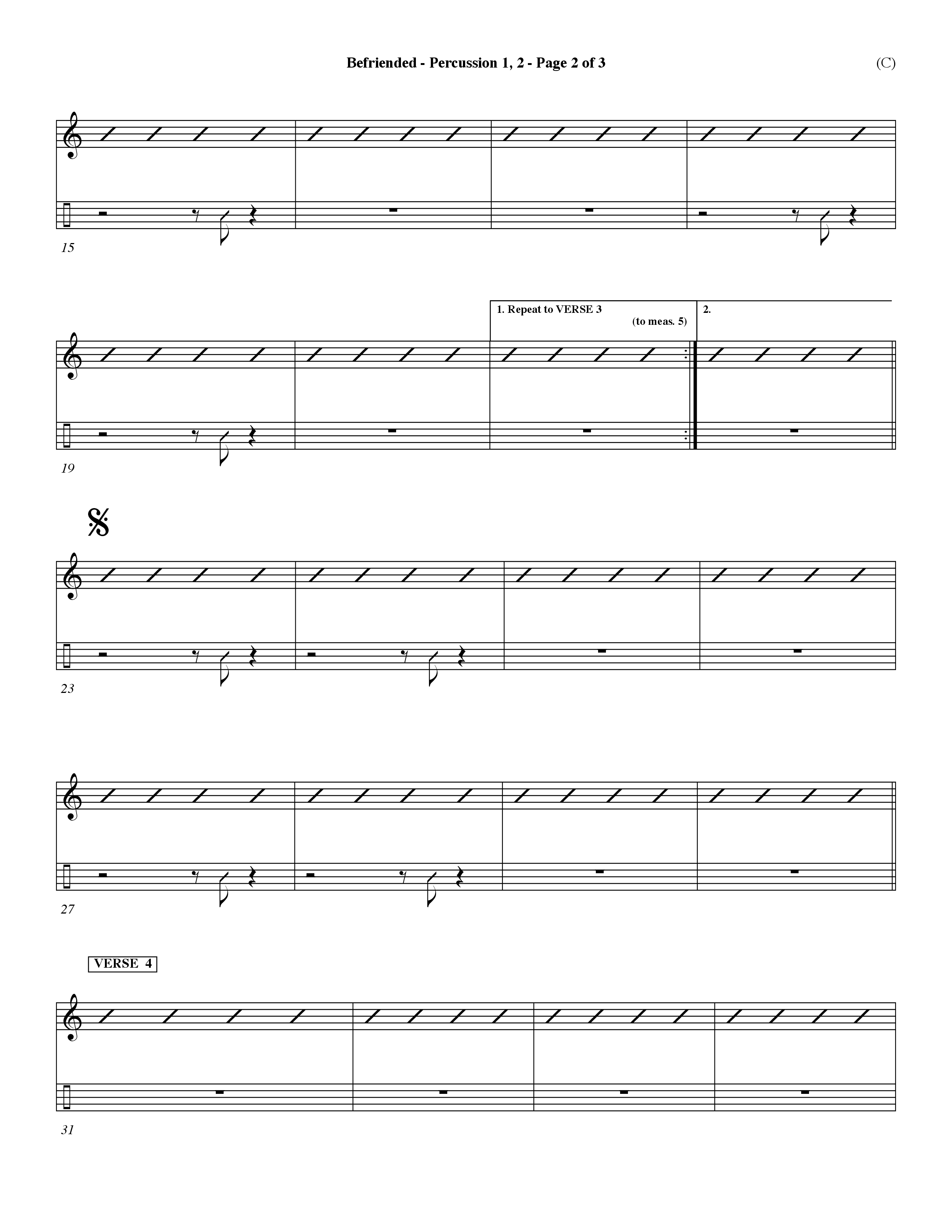 Befriended (Choral Anthem SATB) Percussion 1/2 (Word Music Choral / Orch. Dave Williamson)