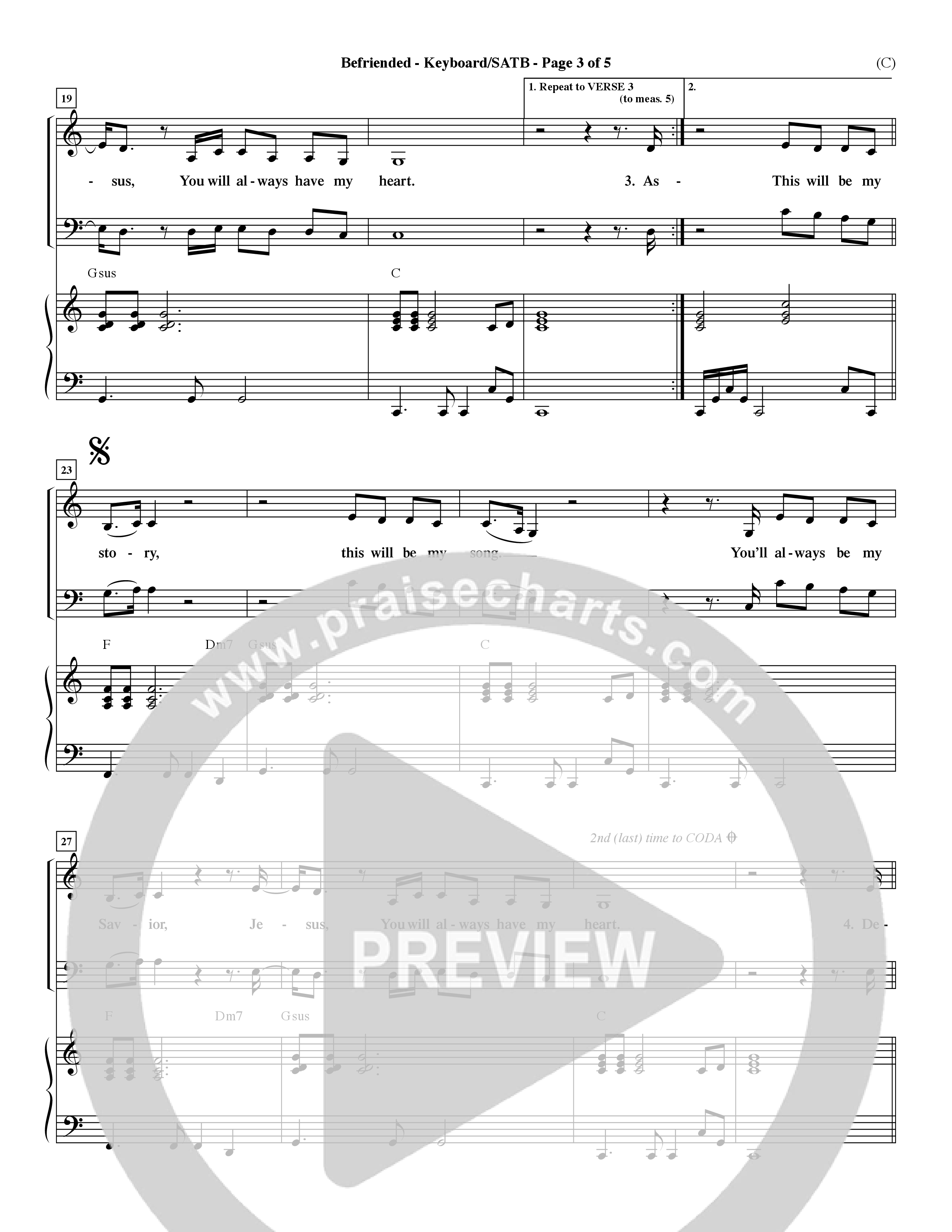 Befriended (Choral Anthem SATB) Keyboard/Vocal (SATB) (Word Music Choral / Orch. Dave Williamson)