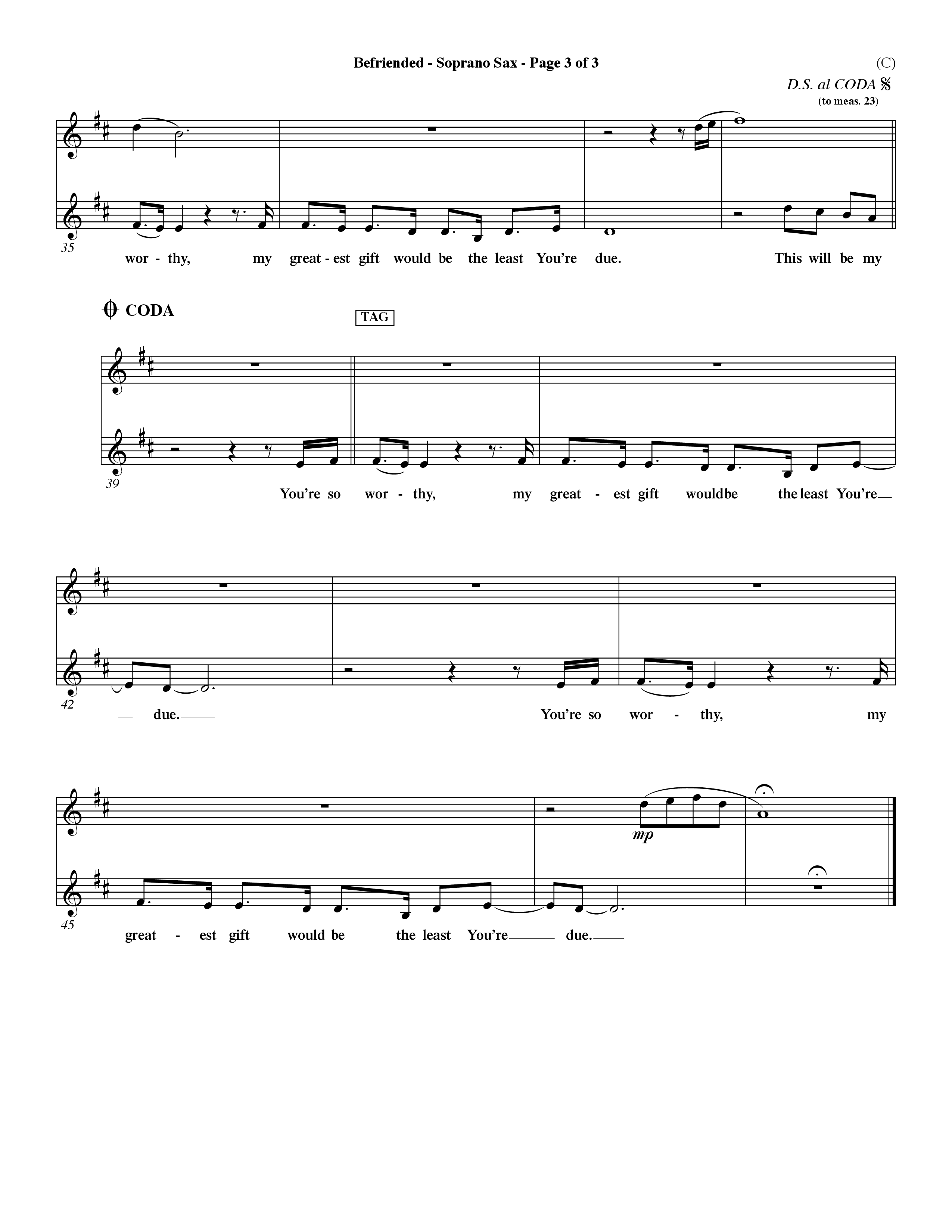 Befriended (Choral Anthem SATB) Saxophone (Word Music Choral / Orch. Dave Williamson)