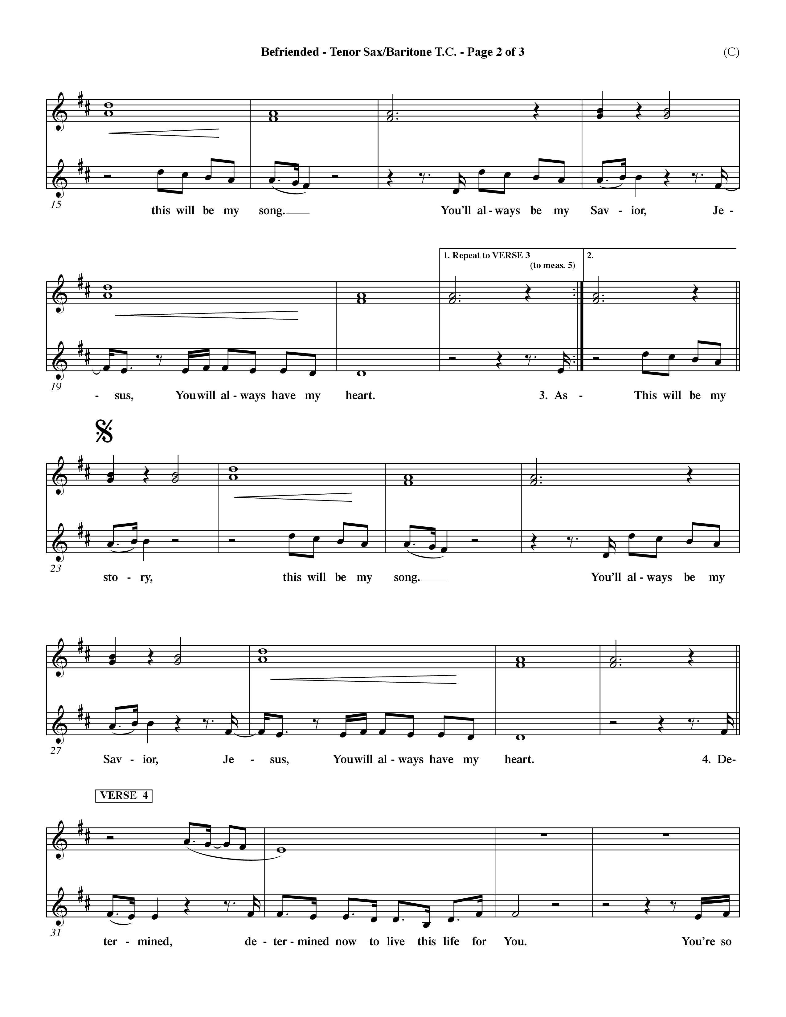 Befriended (Choral Anthem SATB) Tenor Sax/Baritone T.C. (Word Music Choral / Orch. Dave Williamson)