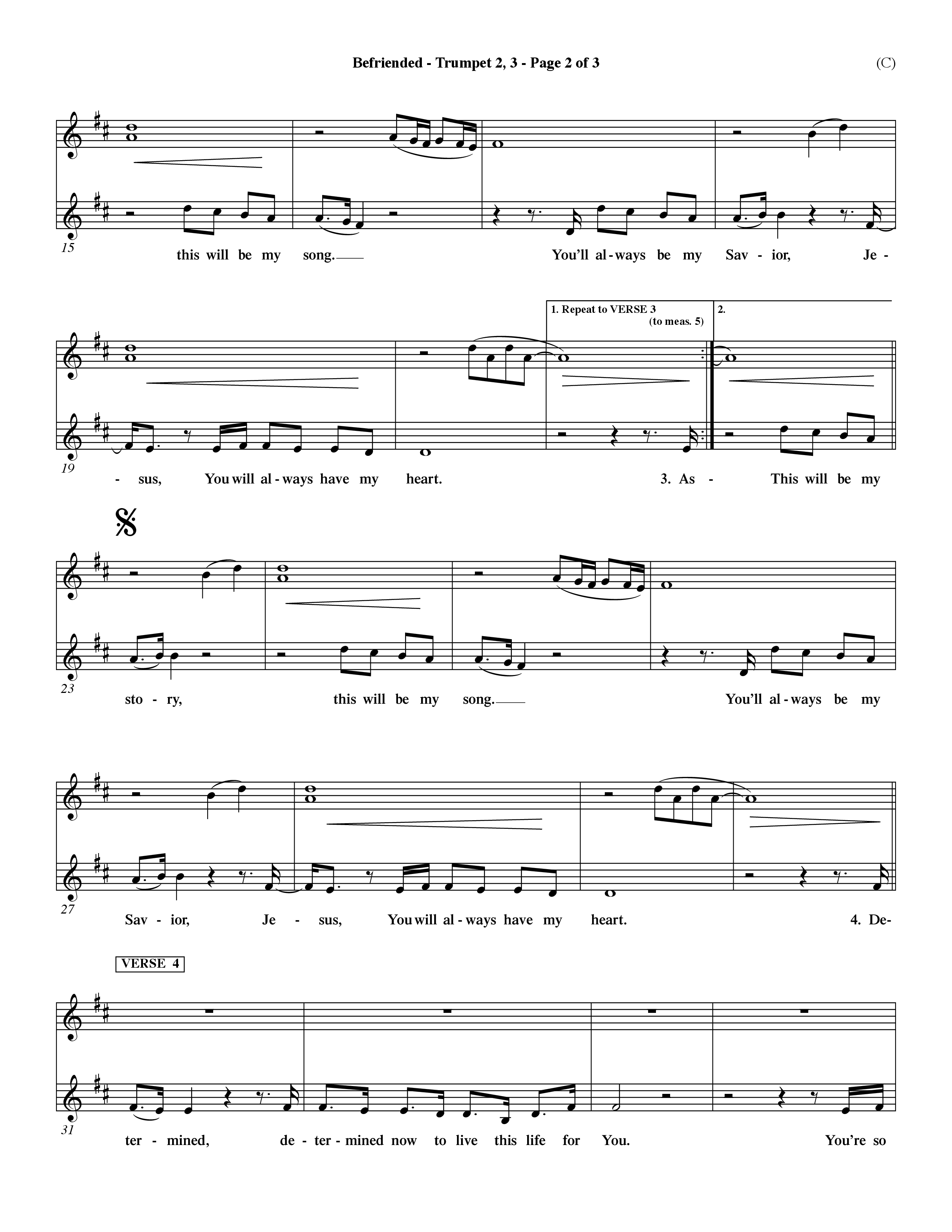 Befriended (Choral Anthem SATB) Trumpet 2/3 (Word Music Choral / Orch. Dave Williamson)
