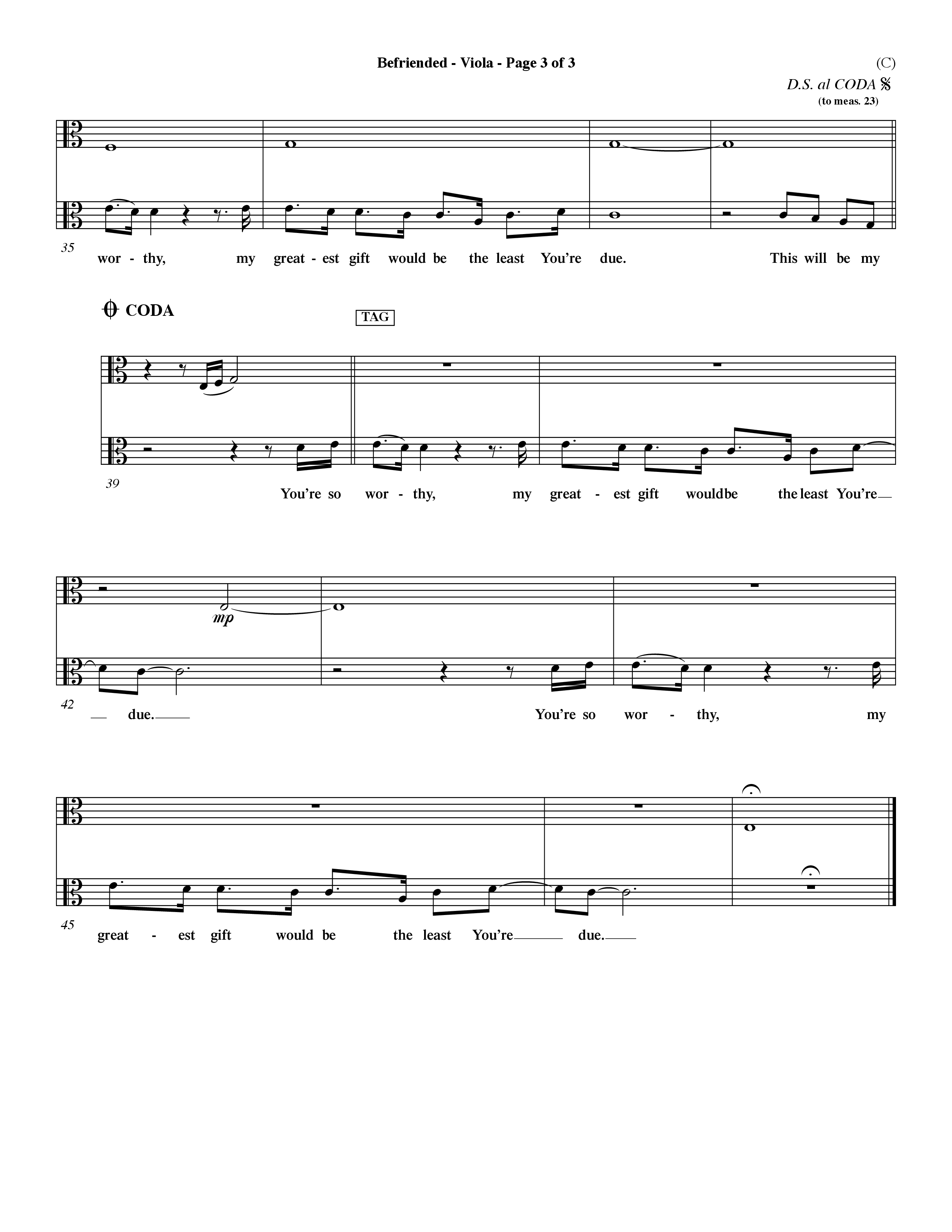 Befriended (Choral Anthem SATB) Viola (Word Music Choral / Orch. Dave Williamson)
