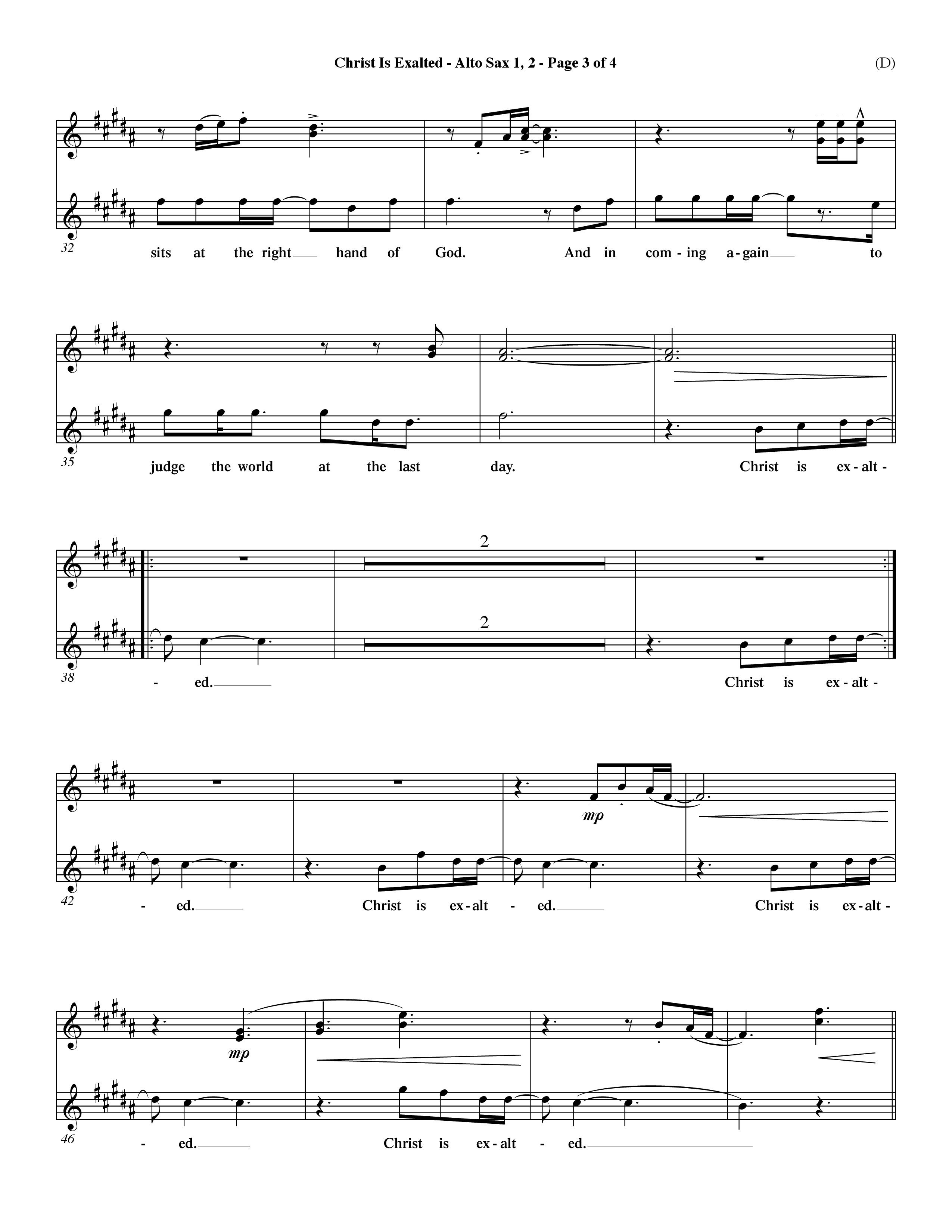 Christ Is Exalted (Choral Anthem SATB) Alto Sax 1/2 (Word Music Choral / Orch. David Shipps)