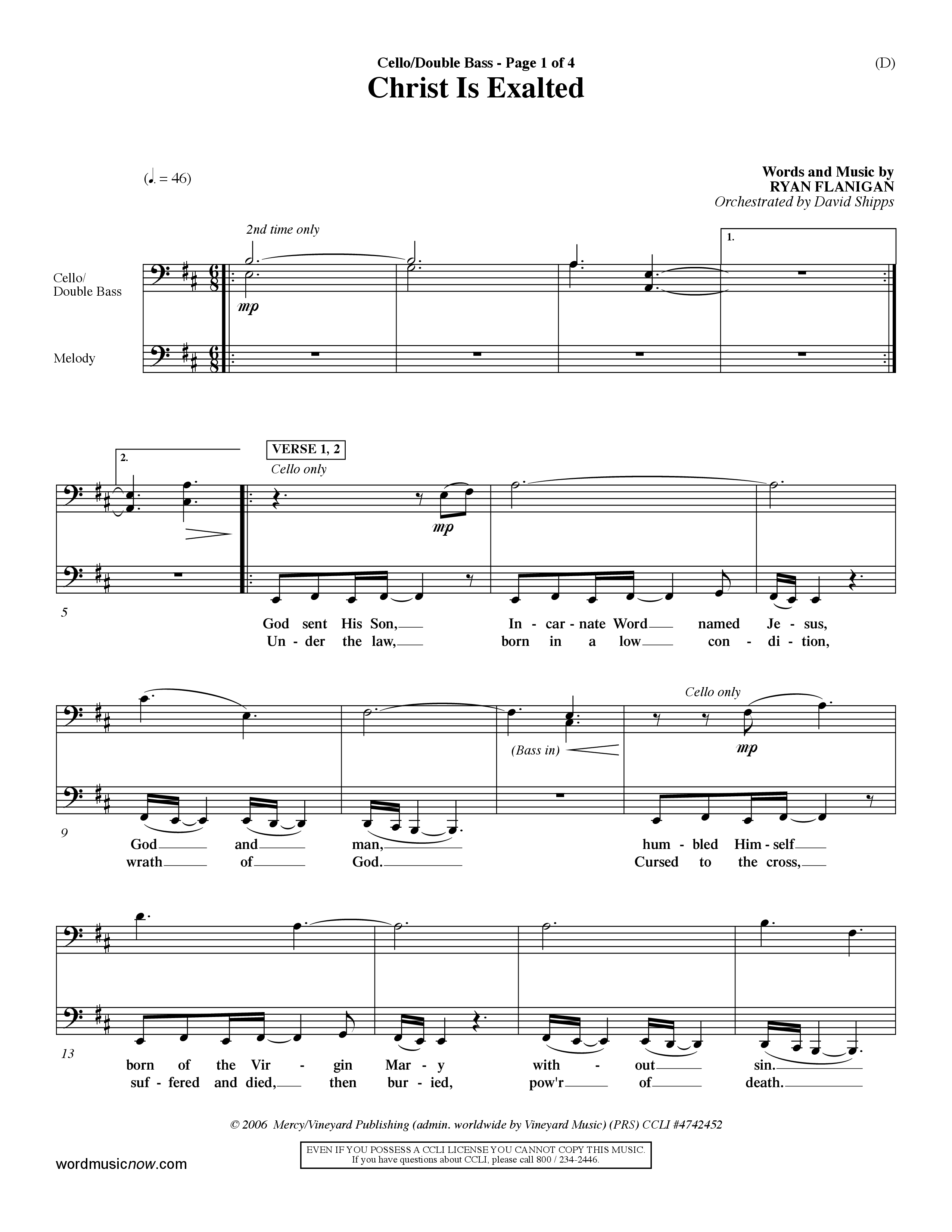 Christ Is Exalted (Choral Anthem SATB) Cello/Bass (Word Music Choral / Orch. David Shipps)