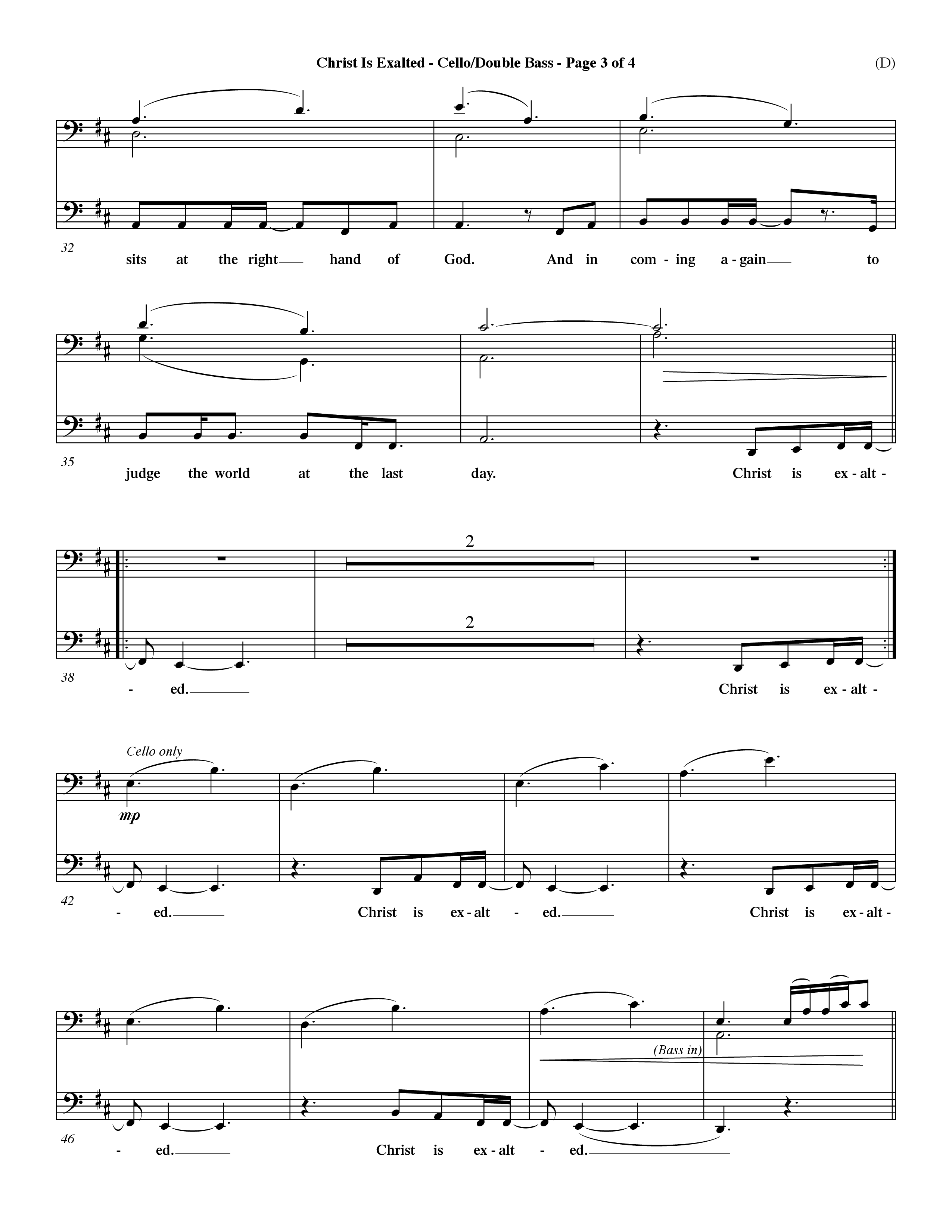 Christ Is Exalted (Choral Anthem SATB) Cello/Bass (Word Music Choral / Orch. David Shipps)