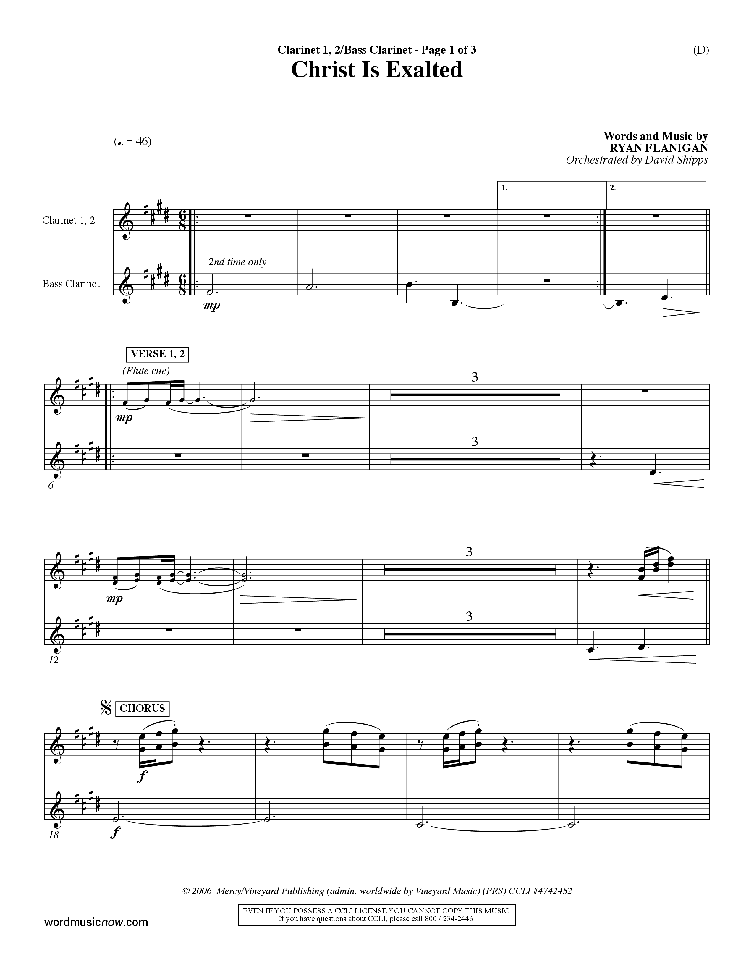 Christ Is Exalted (Choral Anthem SATB) Clarinet 1/2, Bass Clarinet (Word Music Choral / Orch. David Shipps)