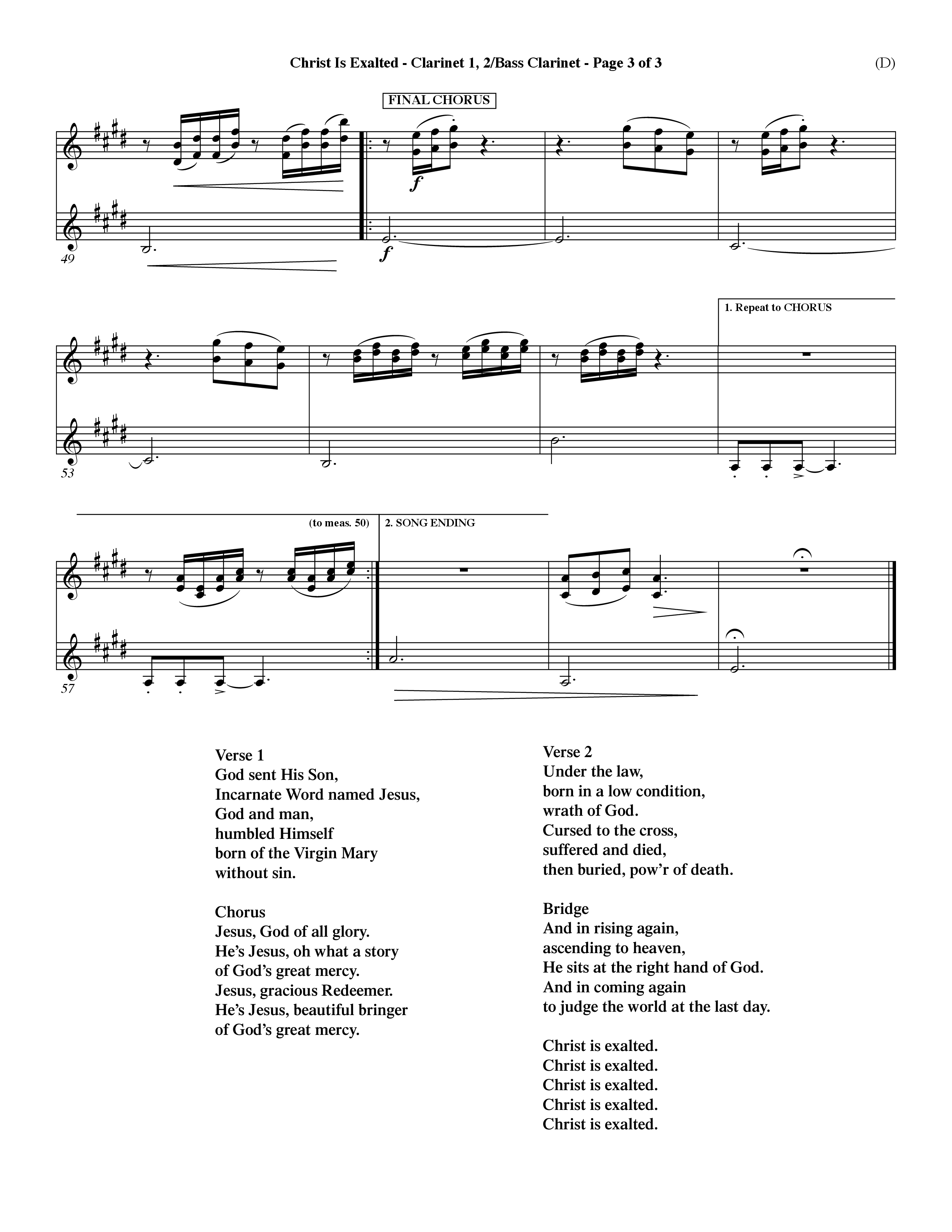 Christ Is Exalted (Choral Anthem SATB) Clarinet 1/2, Bass Clarinet (Word Music Choral / Orch. David Shipps)