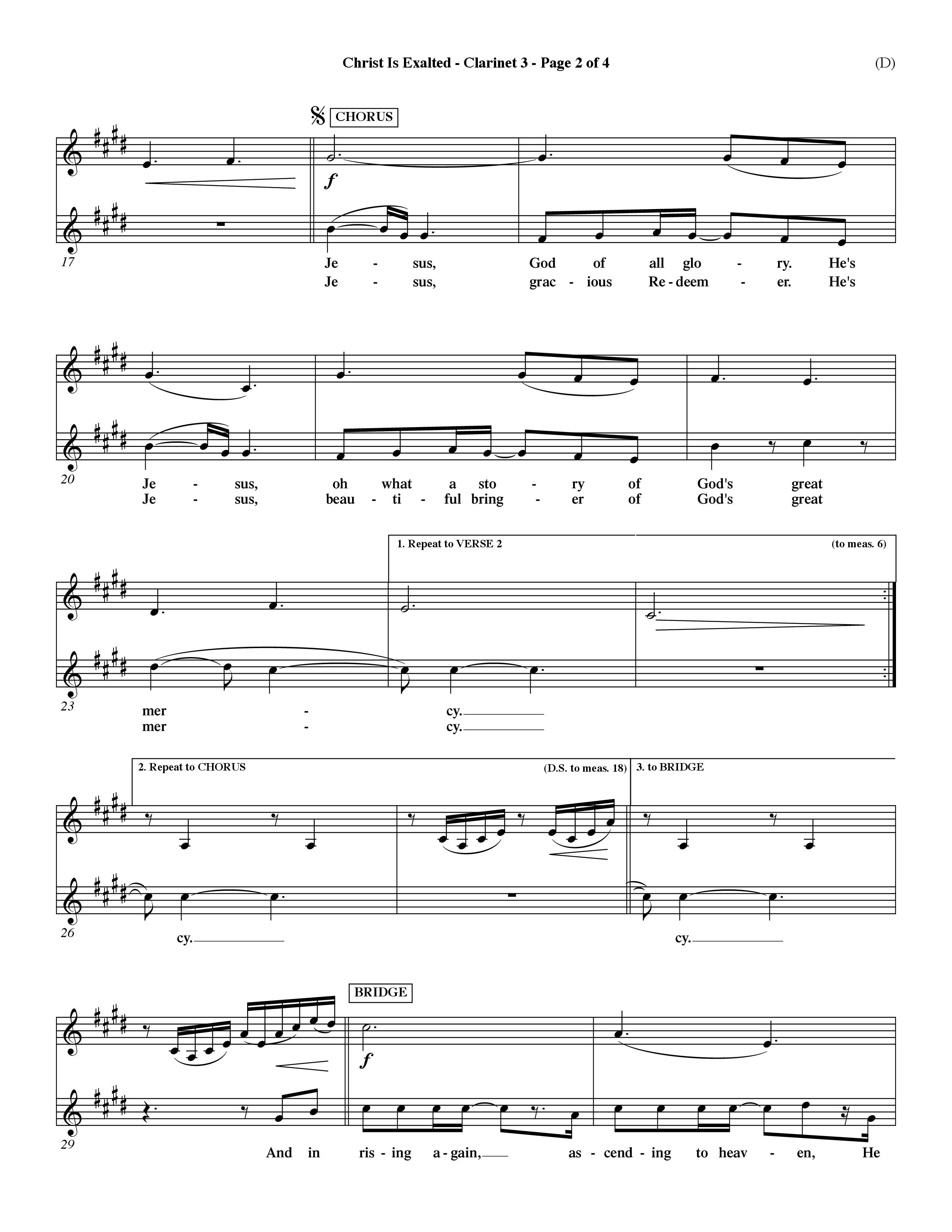Christ Is Exalted (Choral Anthem SATB) Clarinet 3 (Word Music Choral / Orch. David Shipps)