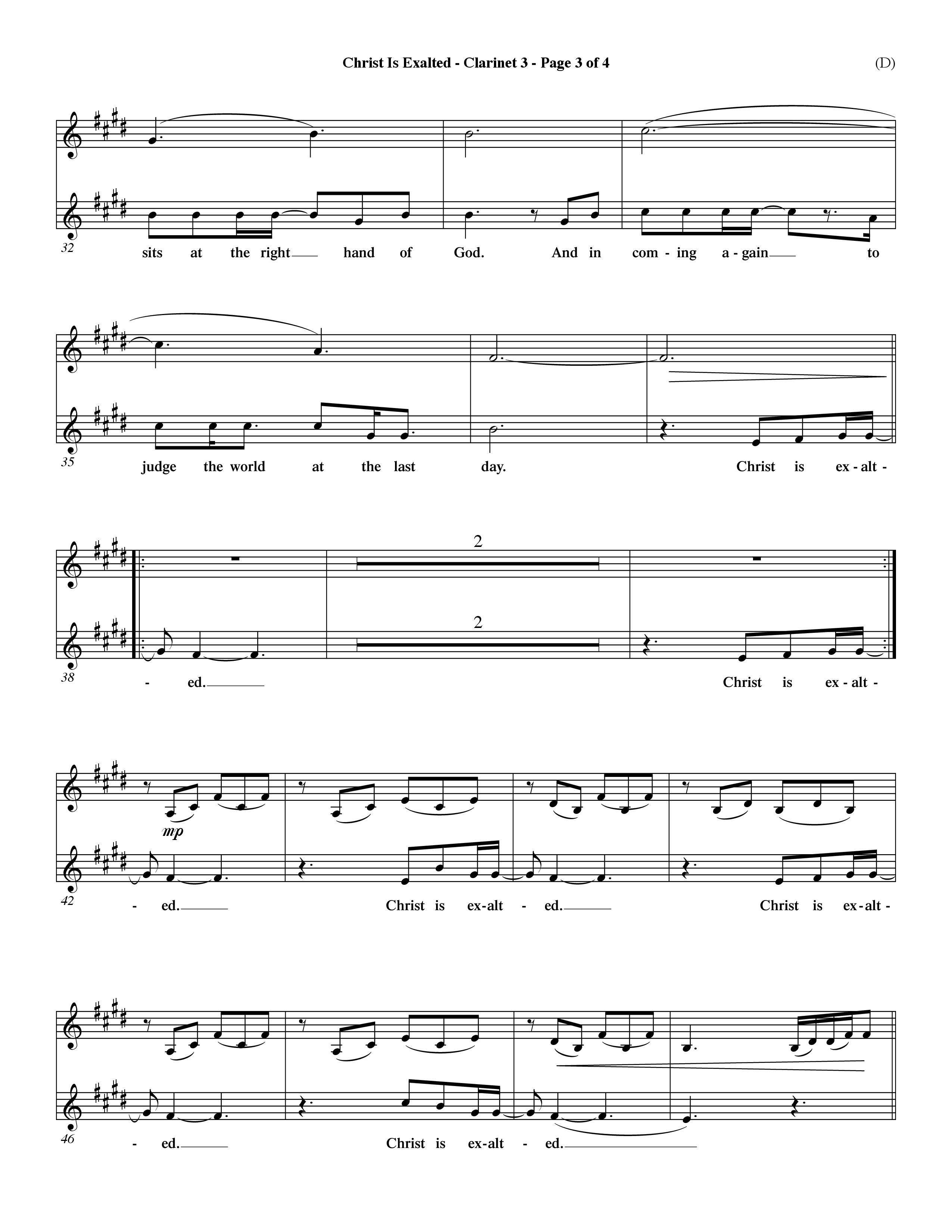 Christ Is Exalted (Choral Anthem SATB) Clarinet 3 (Word Music Choral / Orch. David Shipps)