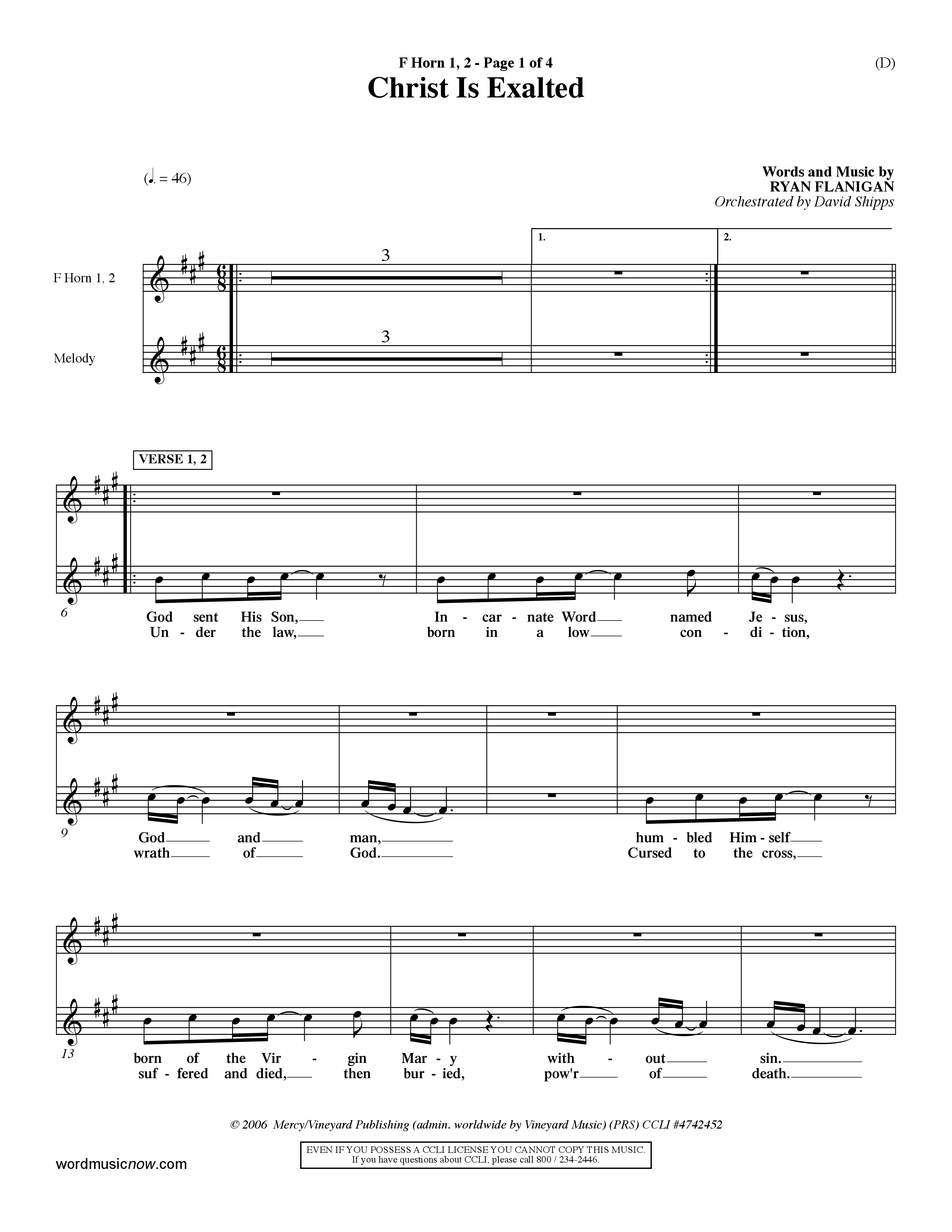 Christ Is Exalted (Choral Anthem SATB) French Horn (Word Music Choral / Orch. David Shipps)