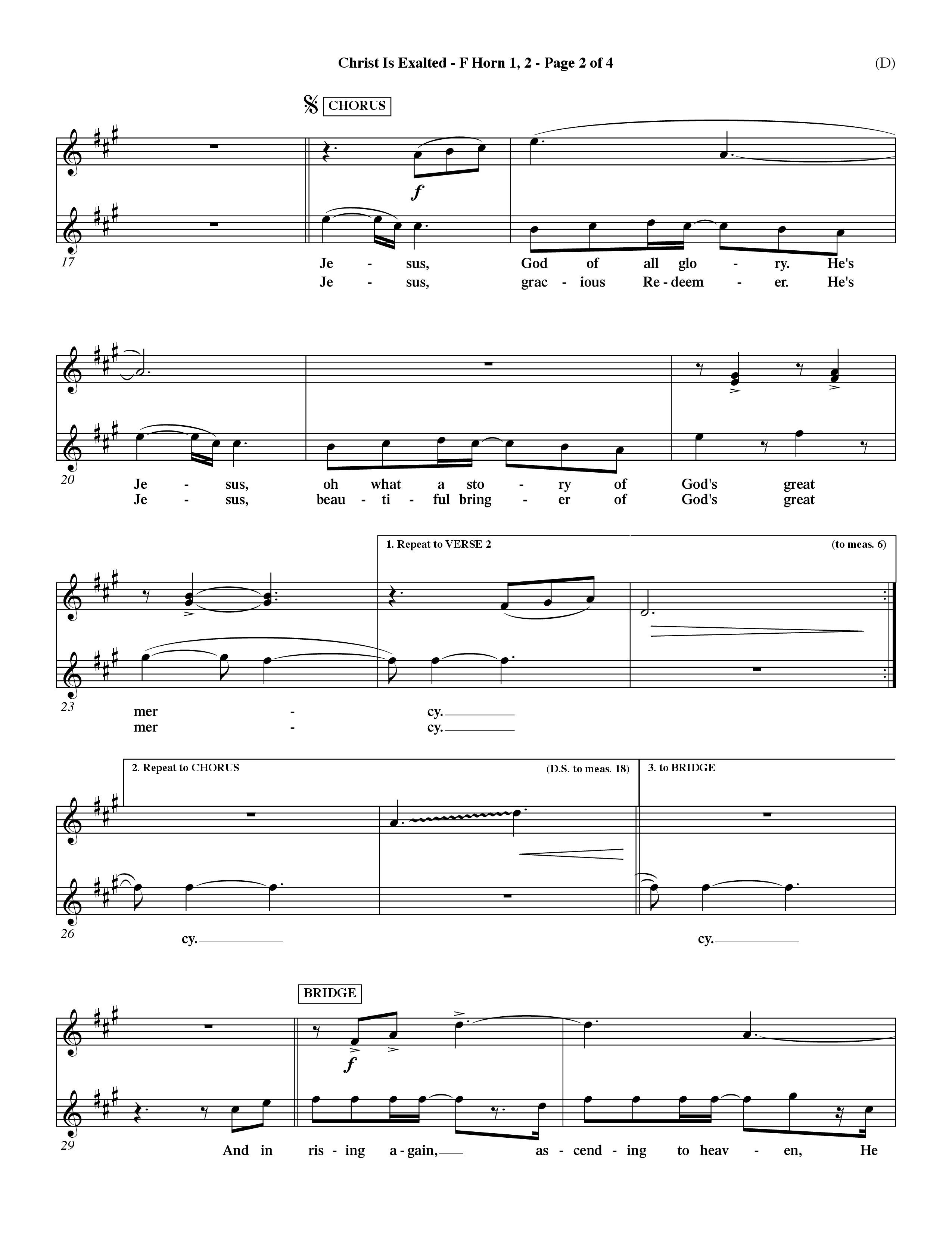 Christ Is Exalted (Choral Anthem SATB) French Horn (Word Music Choral / Orch. David Shipps)
