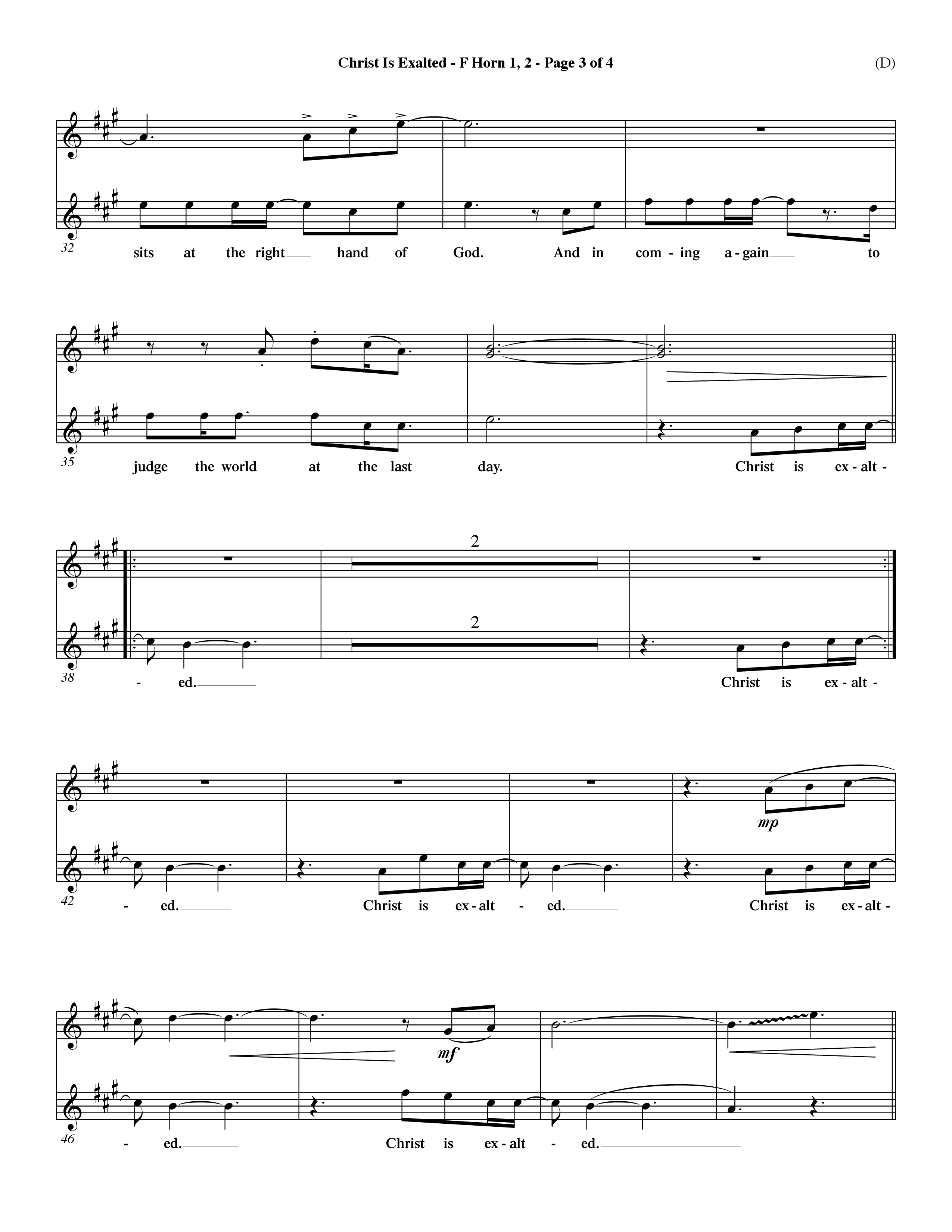 Christ Is Exalted (Choral Anthem SATB) French Horn (Word Music Choral / Orch. David Shipps)