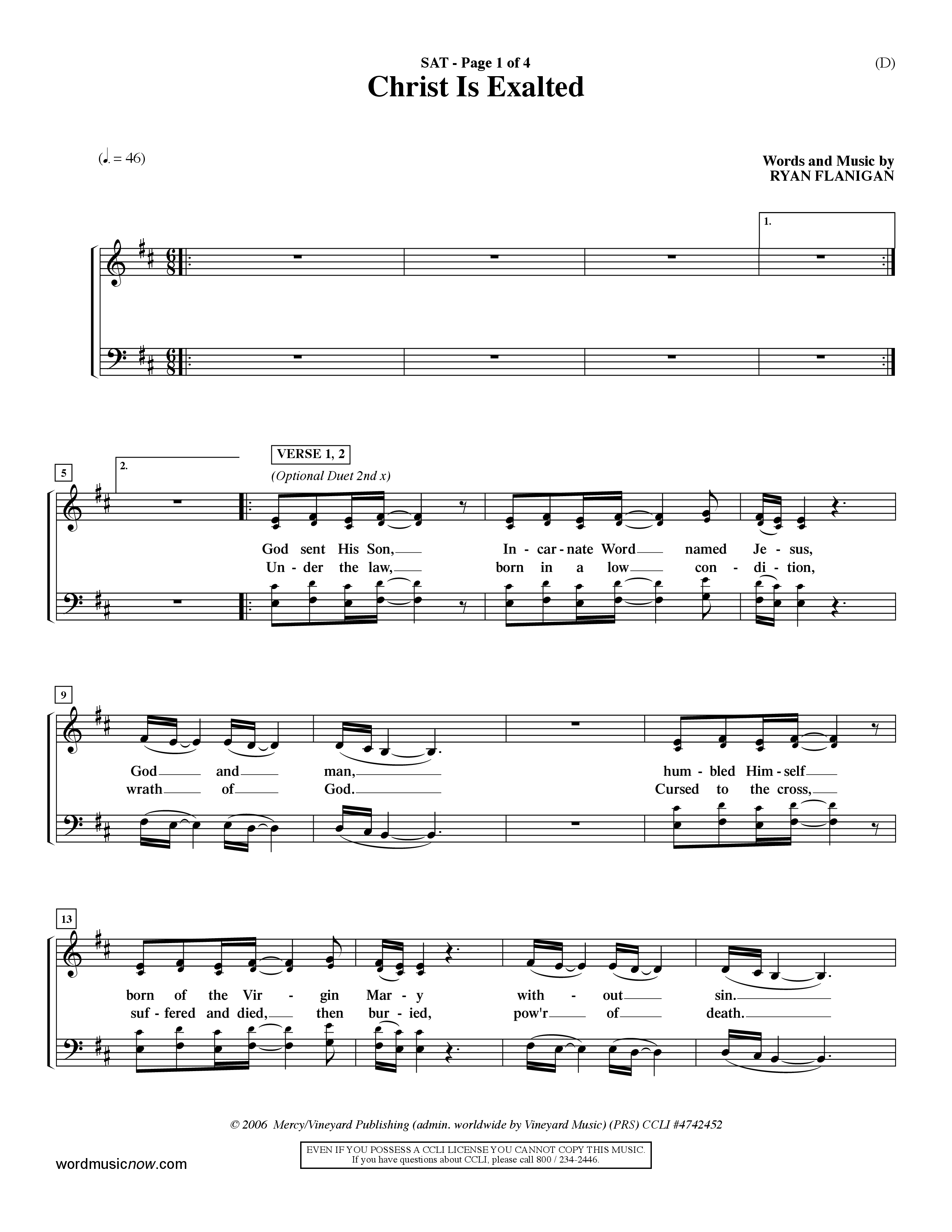 Christ Is Exalted (Choral Anthem SATB) Lead Sheet (SAT) (Word Music Choral / Orch. David Shipps)