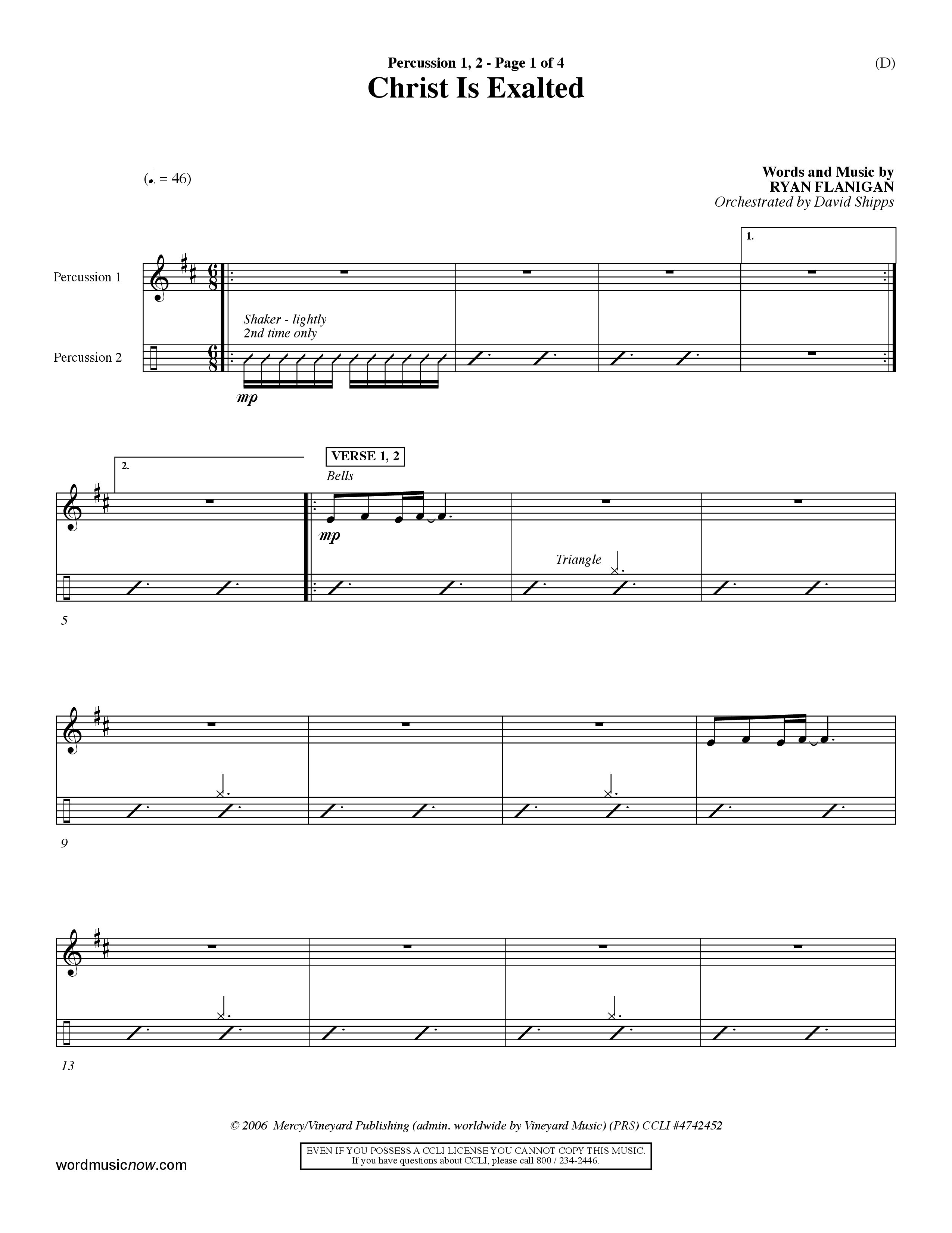 Christ Is Exalted (Choral Anthem SATB) Percussion 1/2 (Word Music Choral / Orch. David Shipps)