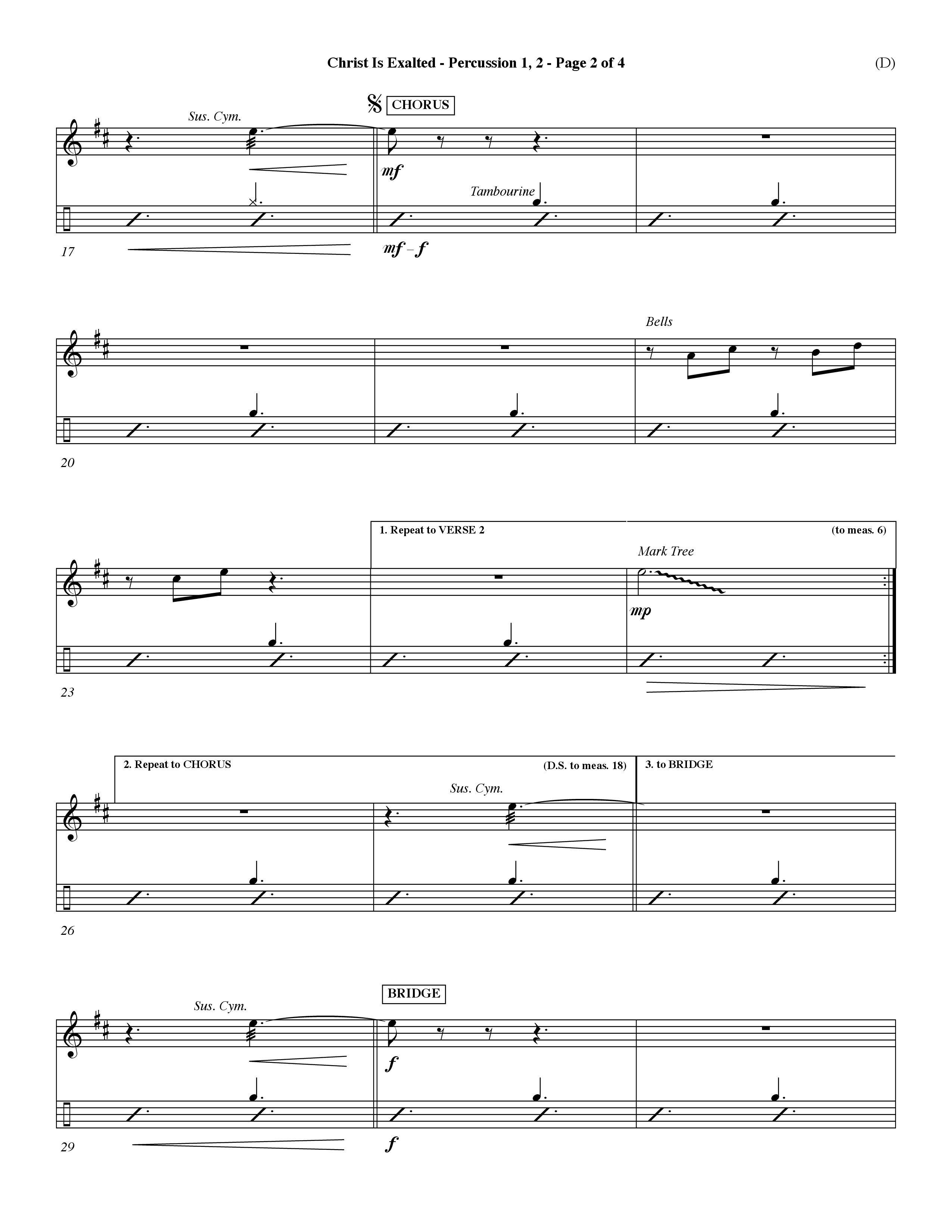 Christ Is Exalted (Choral Anthem SATB) Percussion 1/2 (Word Music Choral / Orch. David Shipps)
