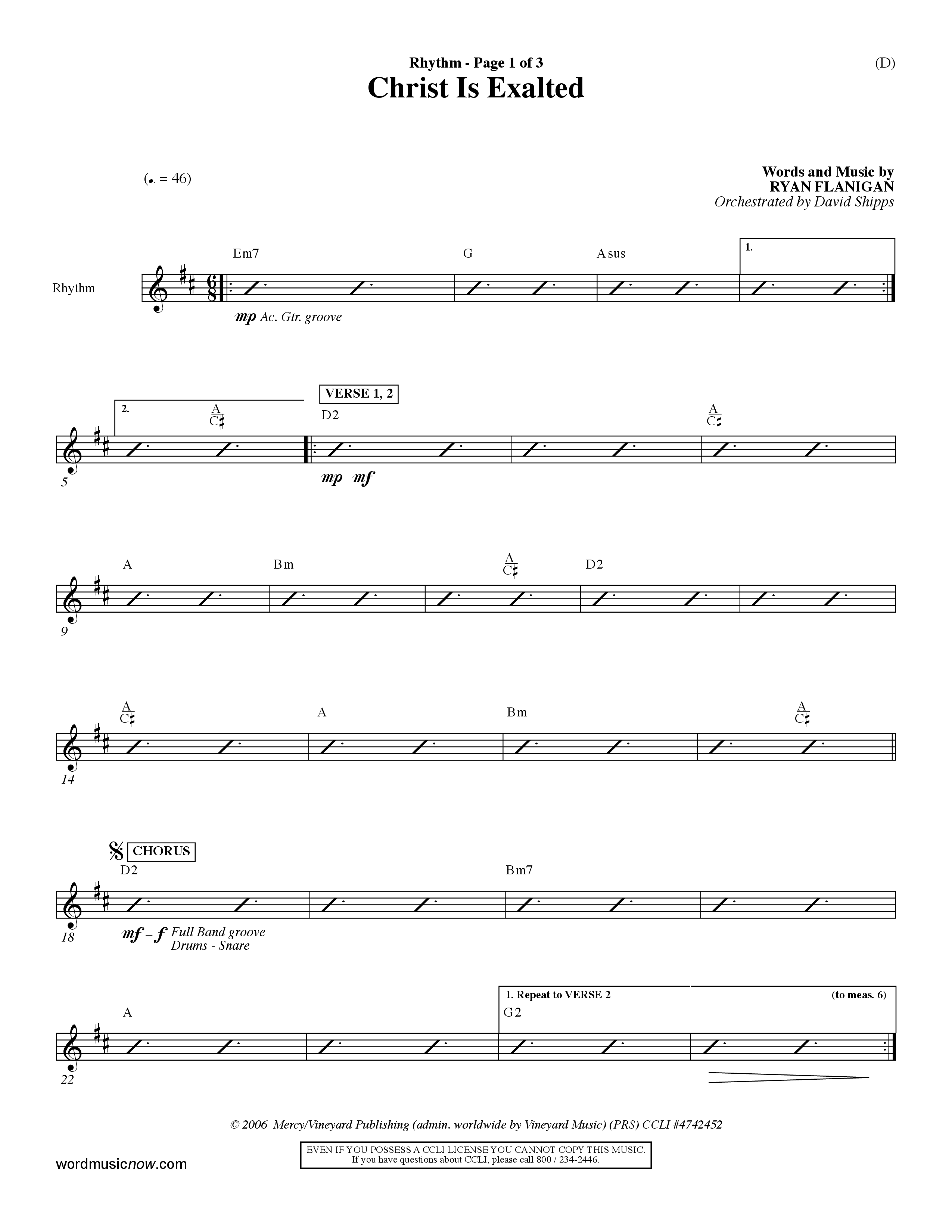 Christ Is Exalted (Choral Anthem SATB) Rhythm Chart (Word Music Choral / Orch. David Shipps)
