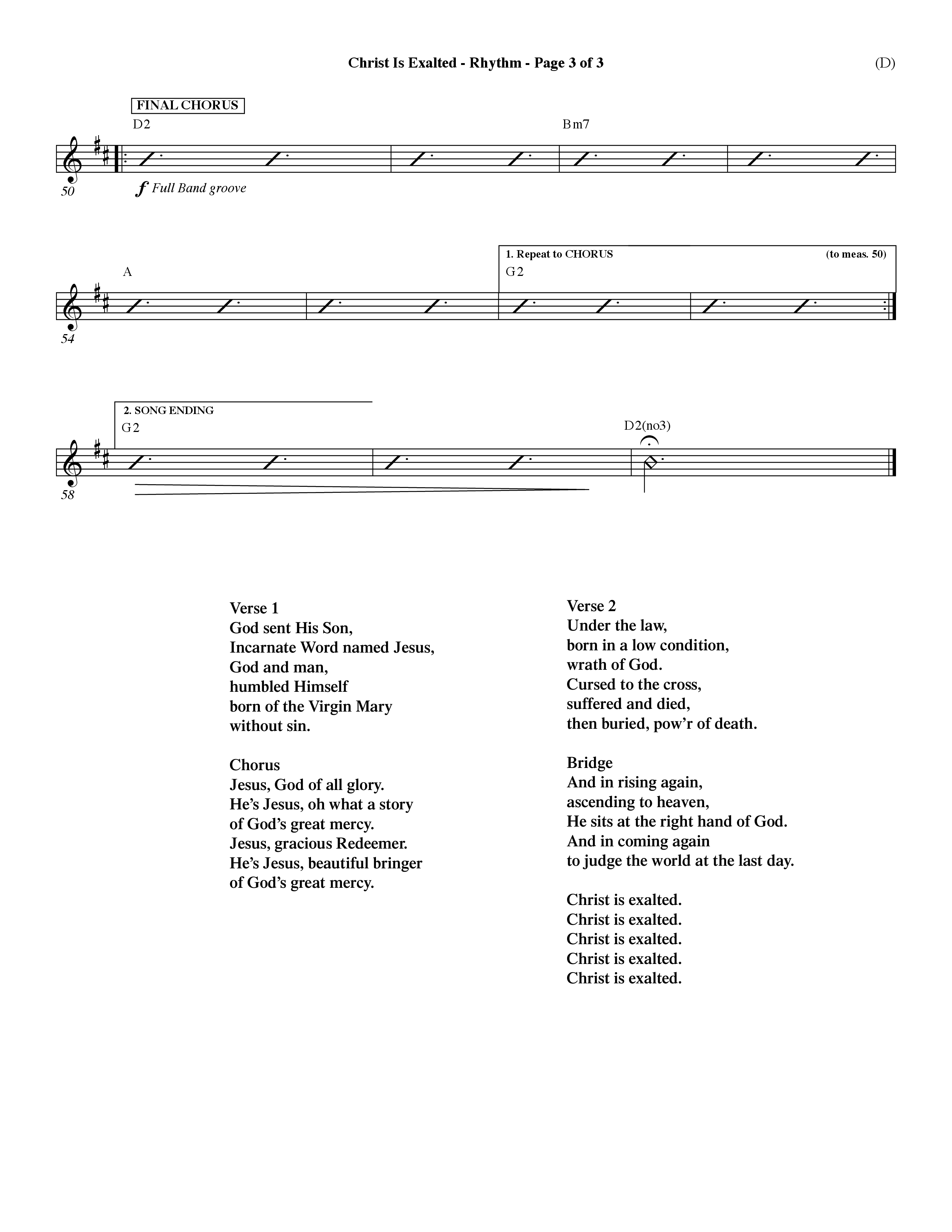 Christ Is Exalted (Choral Anthem SATB) Rhythm Chart (Word Music Choral / Orch. David Shipps)