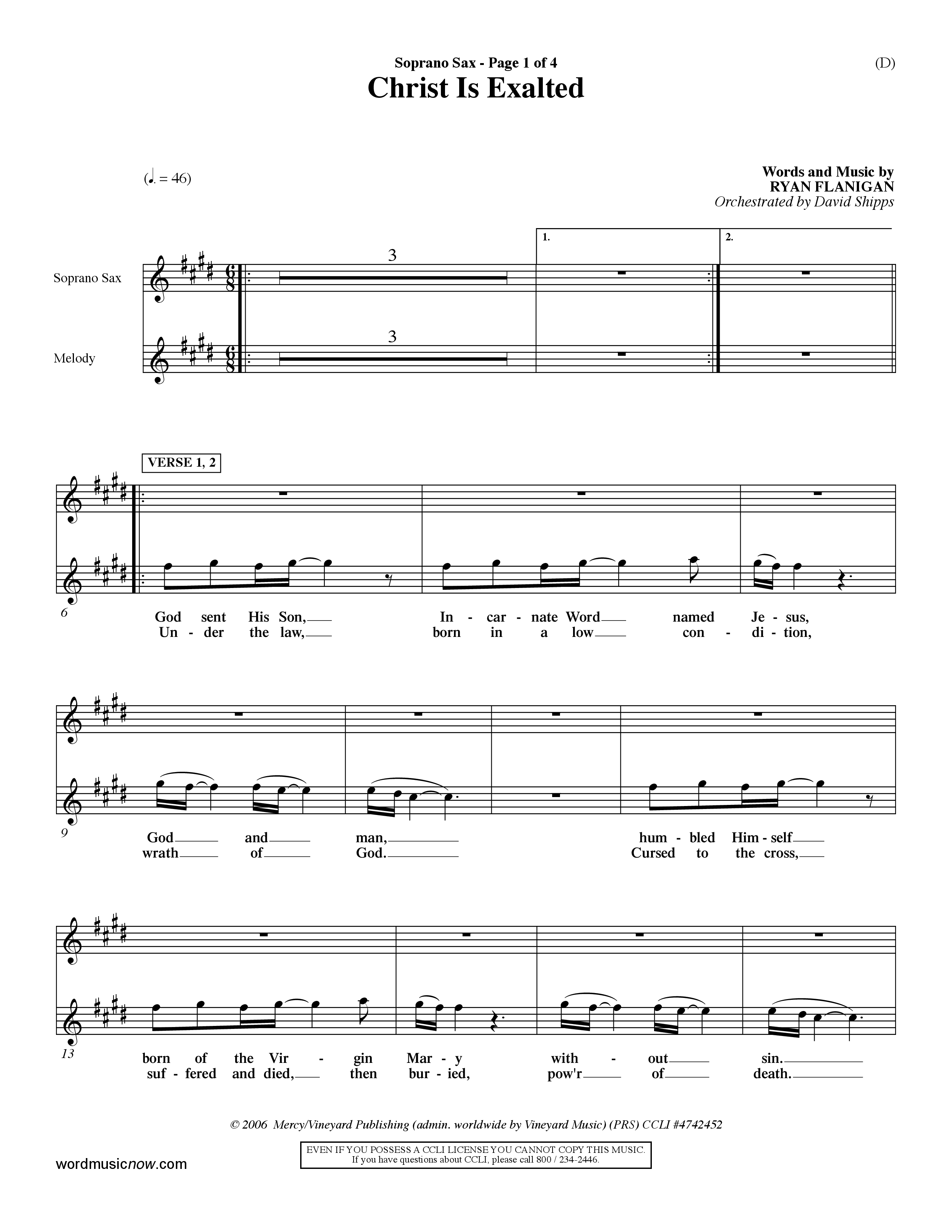 Christ Is Exalted (Choral Anthem SATB) Saxophone (Word Music Choral / Orch. David Shipps)