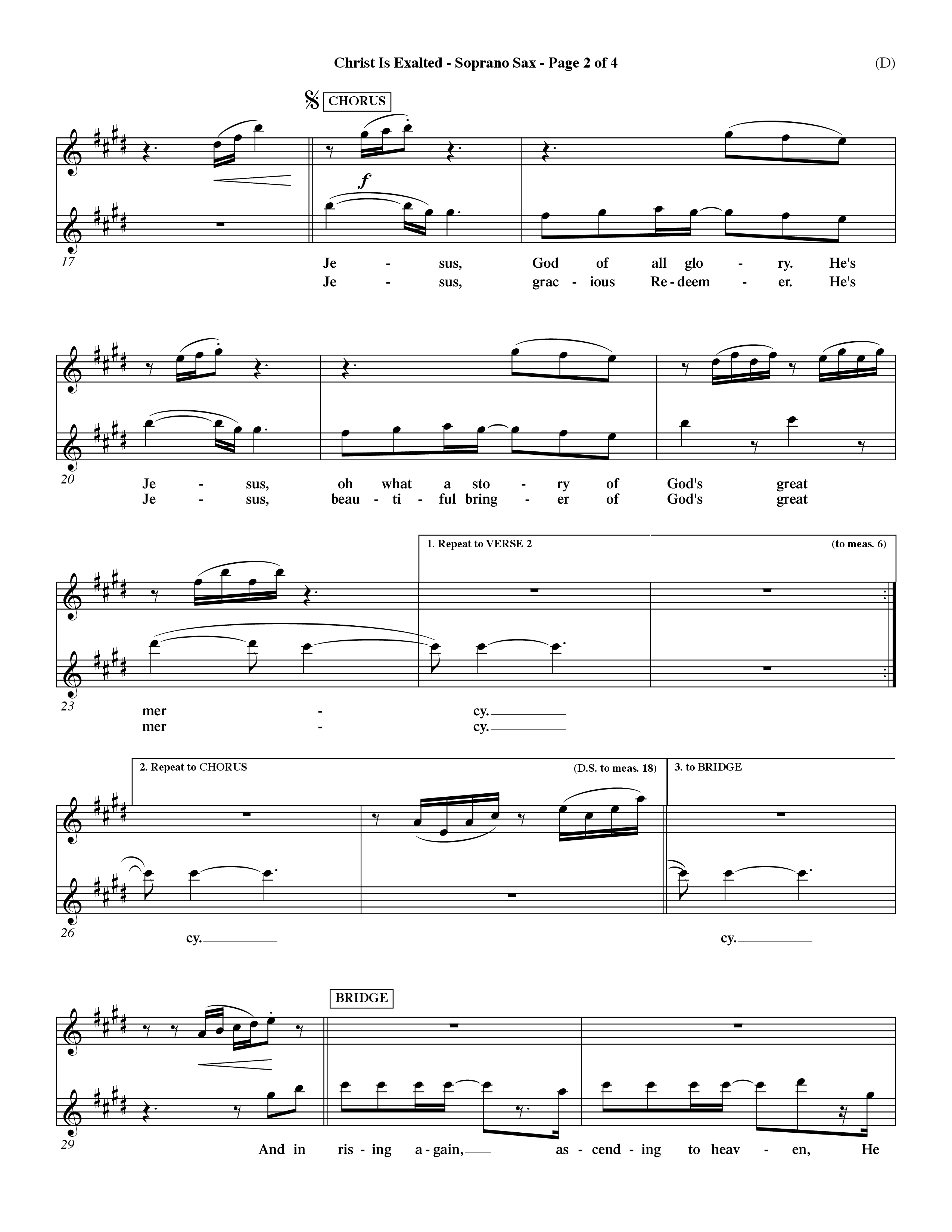 Christ Is Exalted (Choral Anthem SATB) Saxophone (Word Music Choral / Orch. David Shipps)