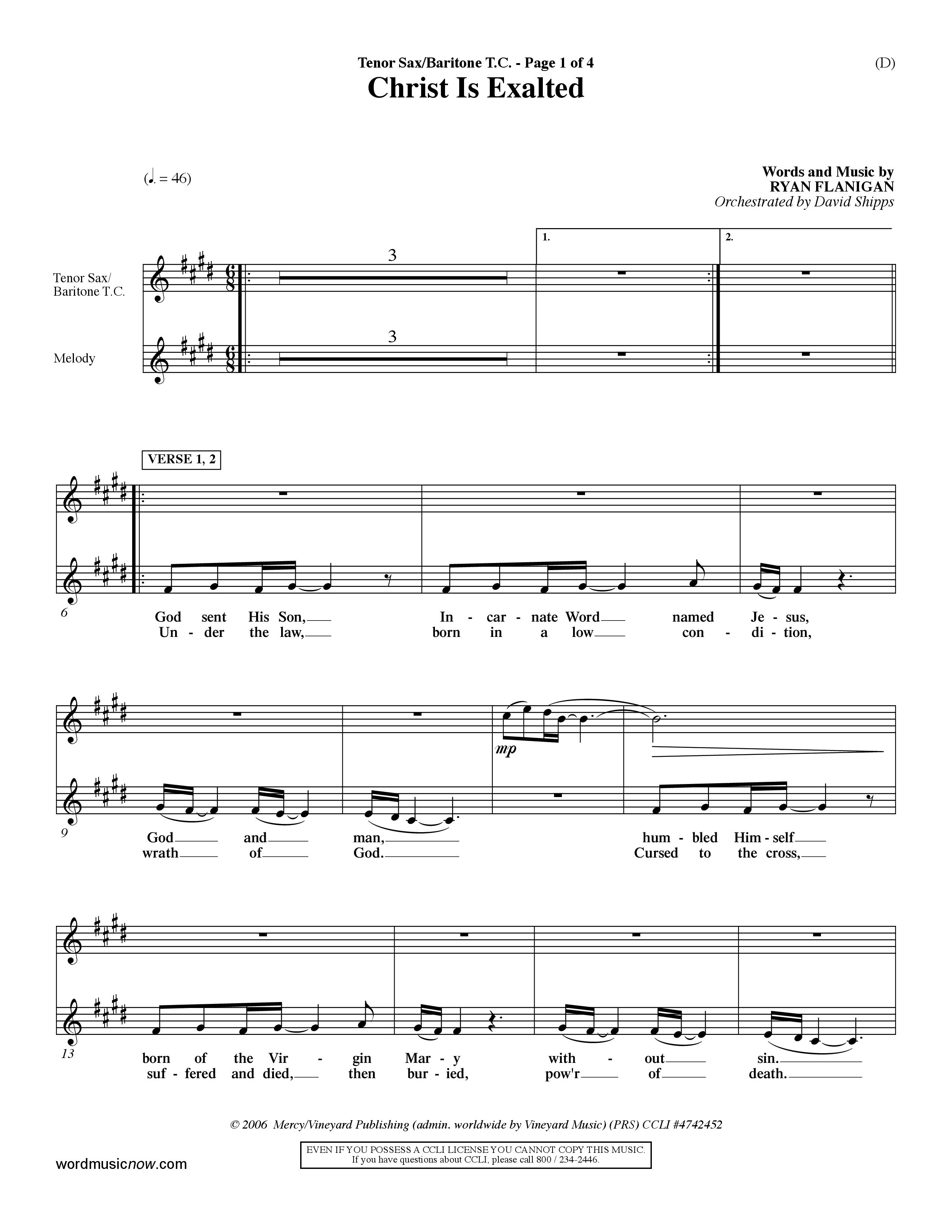 Christ Is Exalted (Choral Anthem SATB) Tenor Sax/Baritone T.C. (Word Music Choral / Orch. David Shipps)