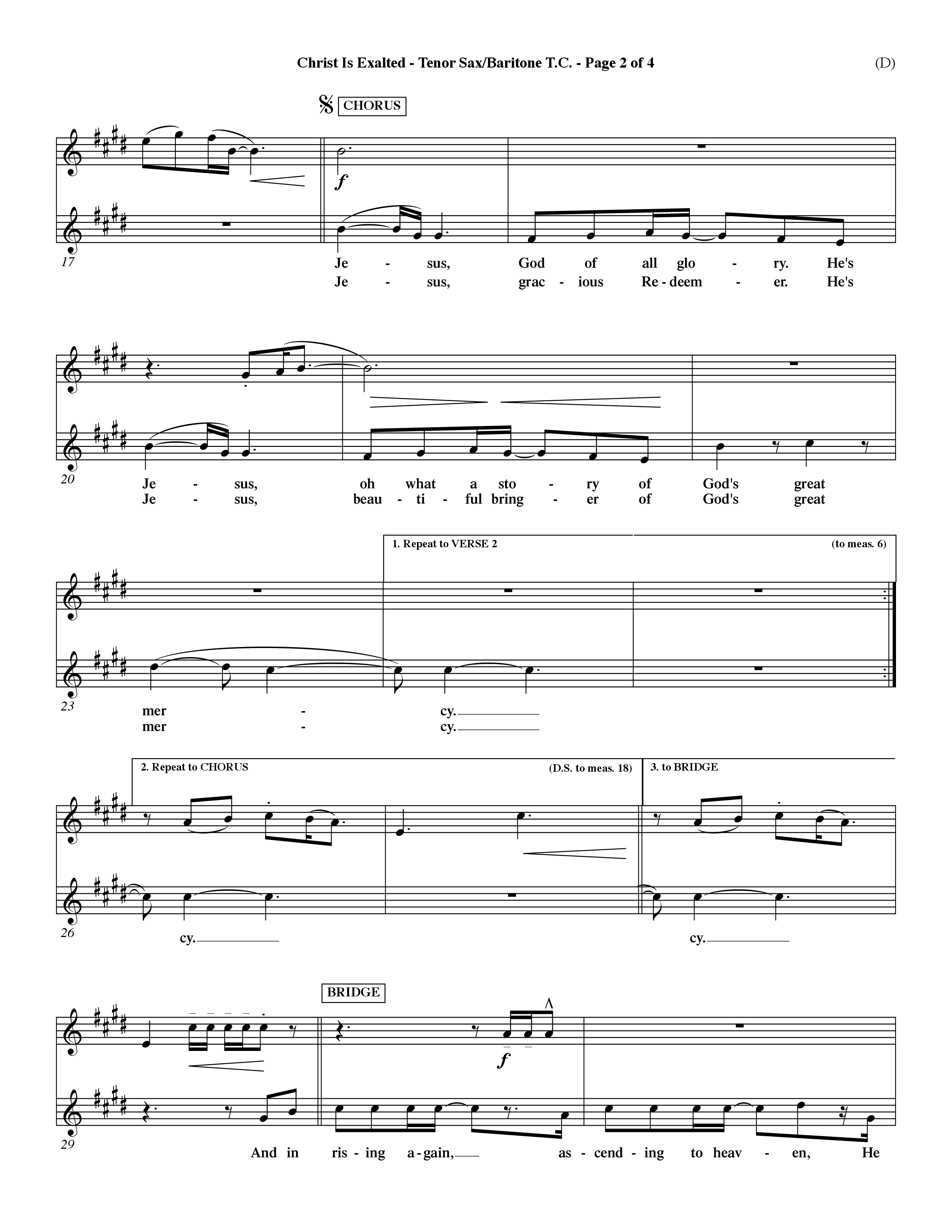 Christ Is Exalted (Choral Anthem SATB) Tenor Sax/Baritone T.C. (Word Music Choral / Orch. David Shipps)