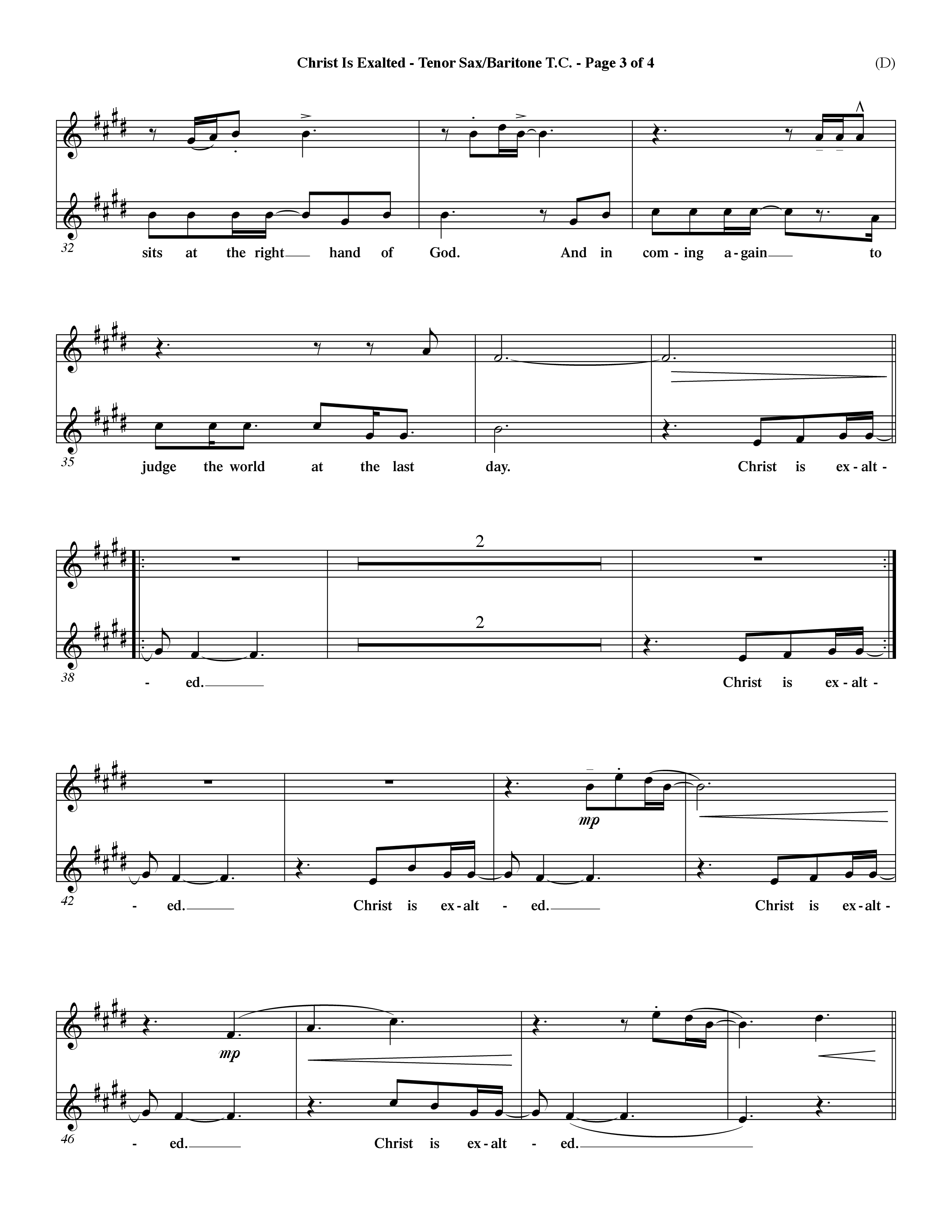 Christ Is Exalted (Choral Anthem SATB) Tenor Sax/Baritone T.C. (Word Music Choral / Orch. David Shipps)