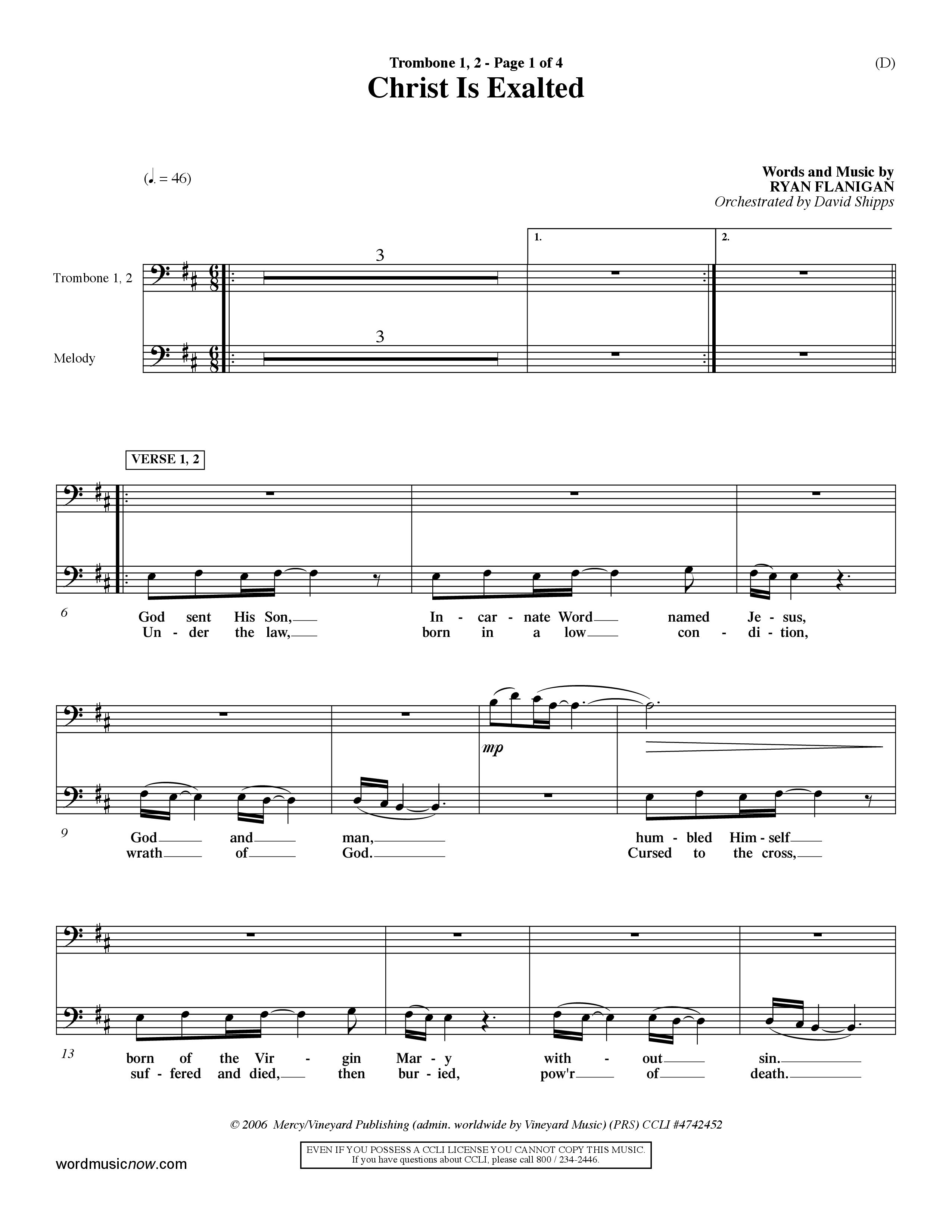 Christ Is Exalted (Choral Anthem SATB) Trombone 1/2 (Word Music Choral / Orch. David Shipps)